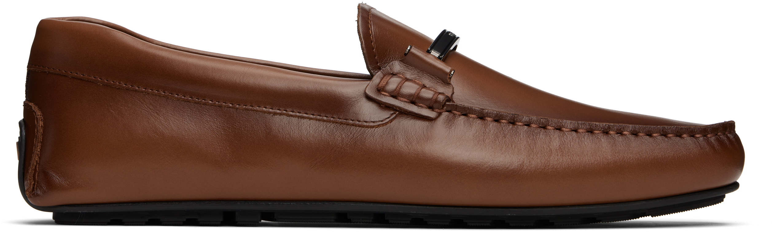 Brown Logo Faux-Leather Loafers