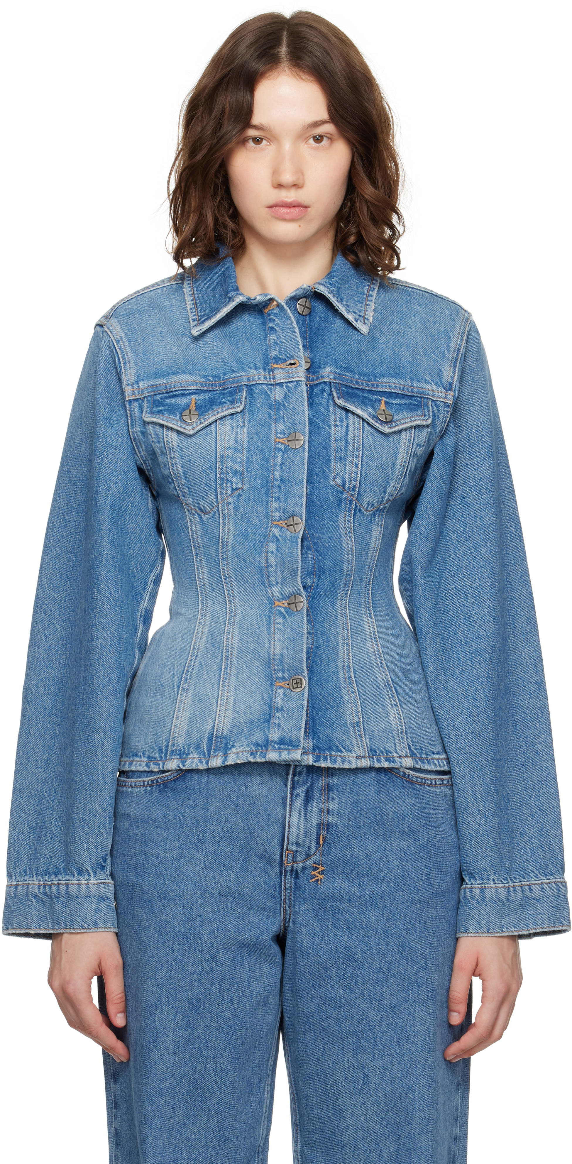 Ksubi: Blue Cinched Crop Tru Vintage Denim Jacket | SSENSE
