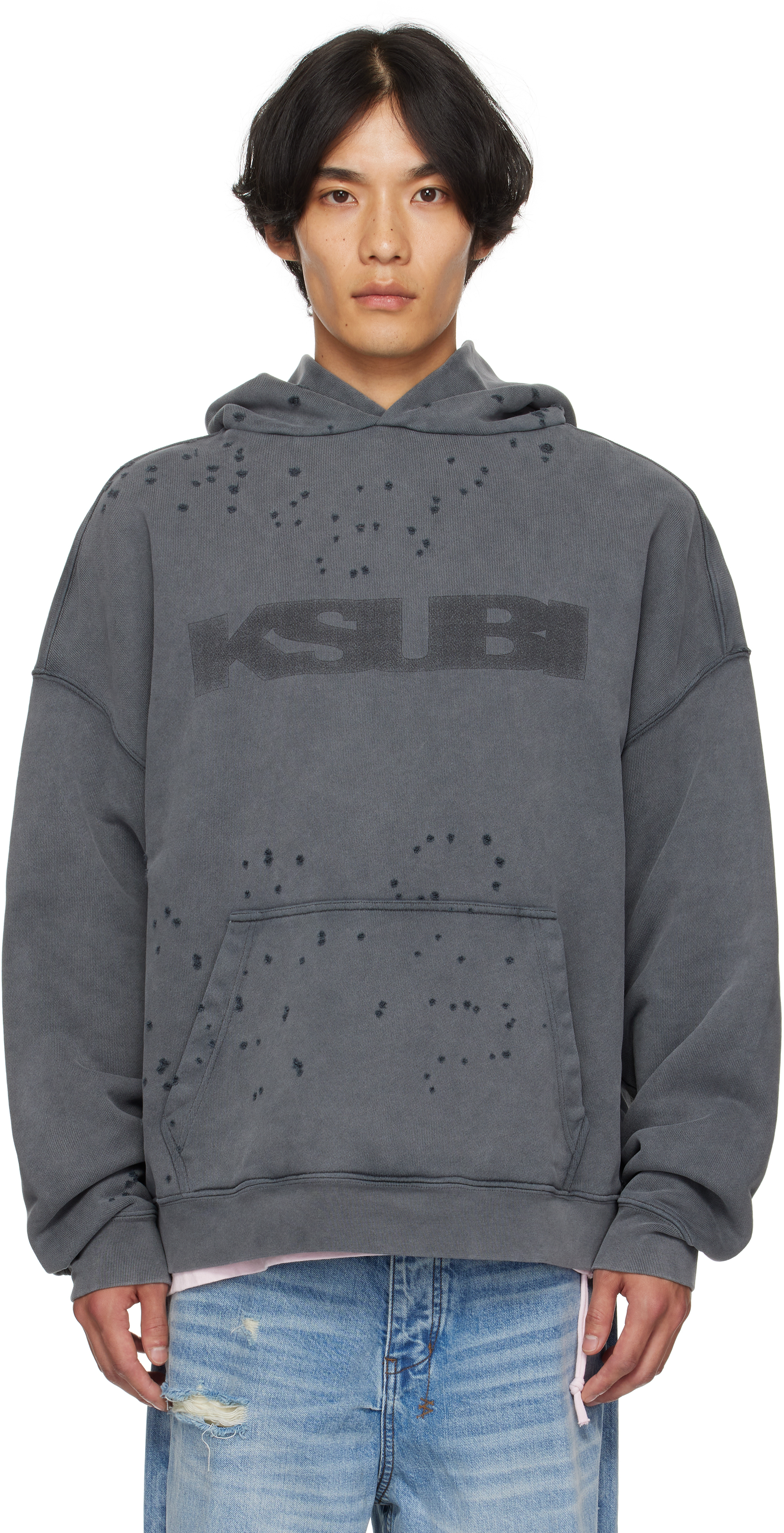 【関税込み】Ksubi グレー Blasted Ekcess フーディ Ksubi: グレー Blasted Ekcess フーディ | SSENSE 日本