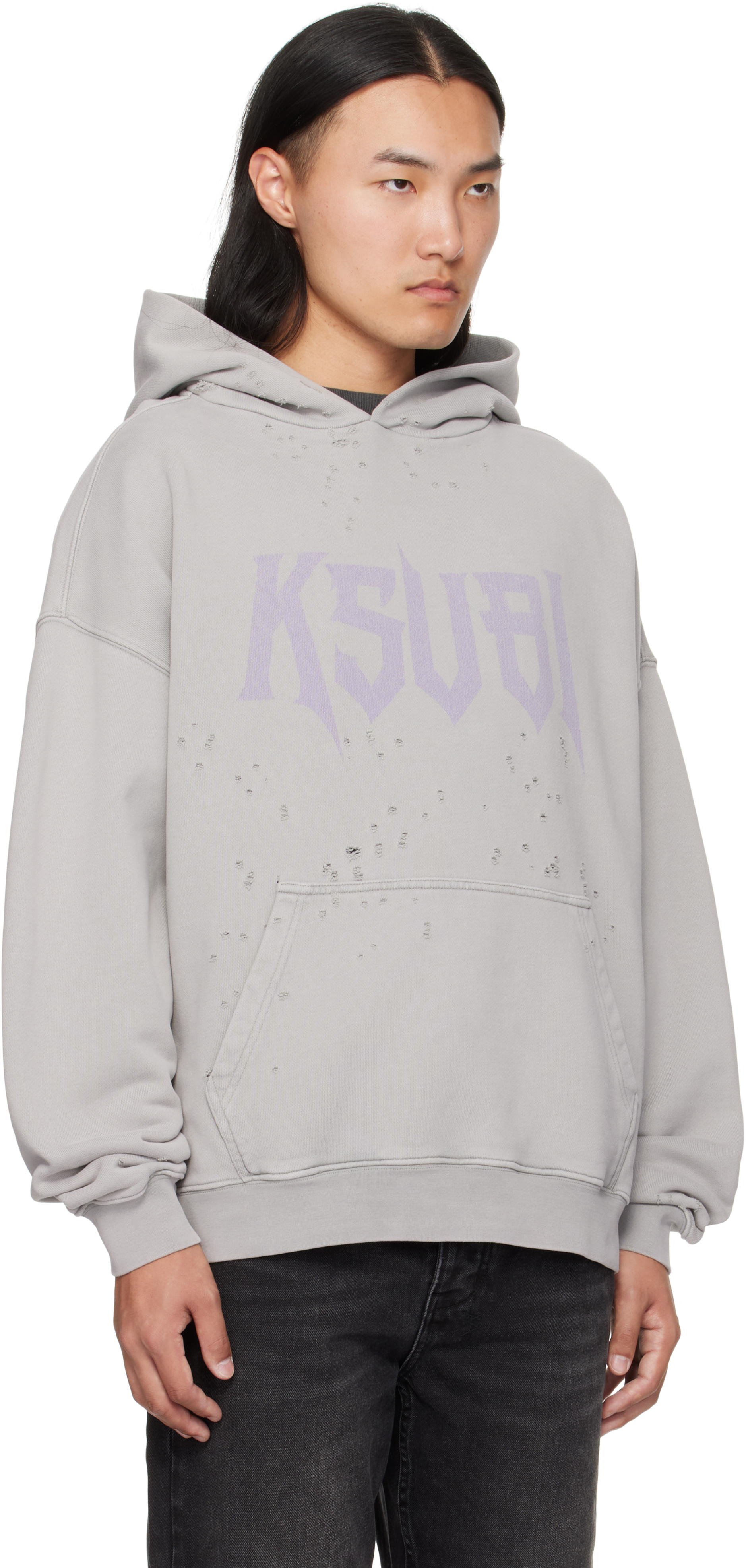 Ksubi Gray Blasted Hoodie In Gray