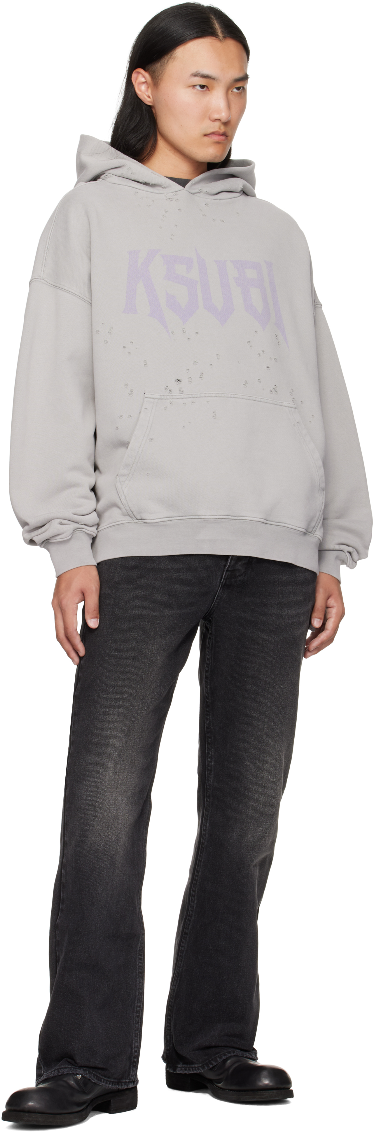 Ksubi Gray Blasted Hoodie In Gray