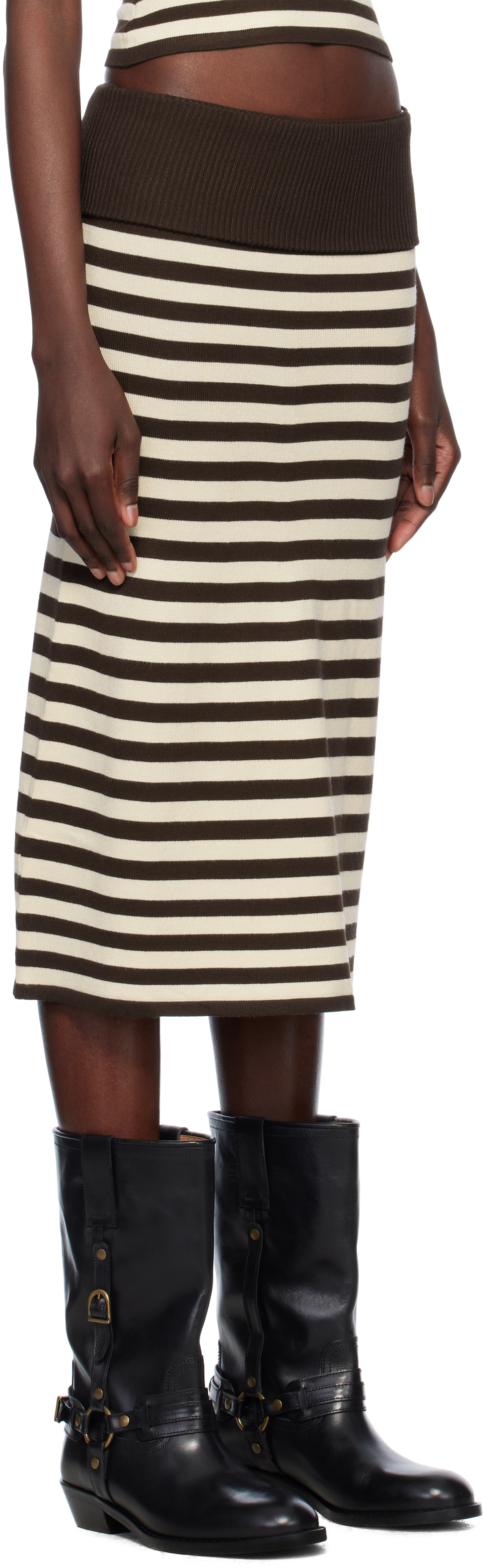 Frankies Bikinis Brown Bella Hadid Edition Tucker Knit Midi Skirt In Cowboy Stripe