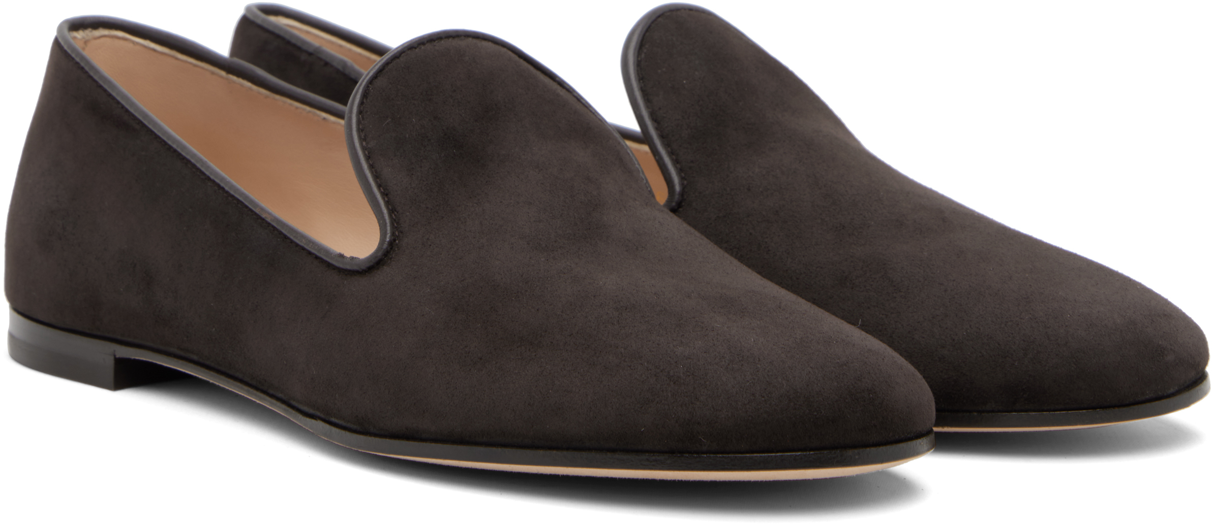 Gianvito Rossi Brown Suede Loafers In Gray