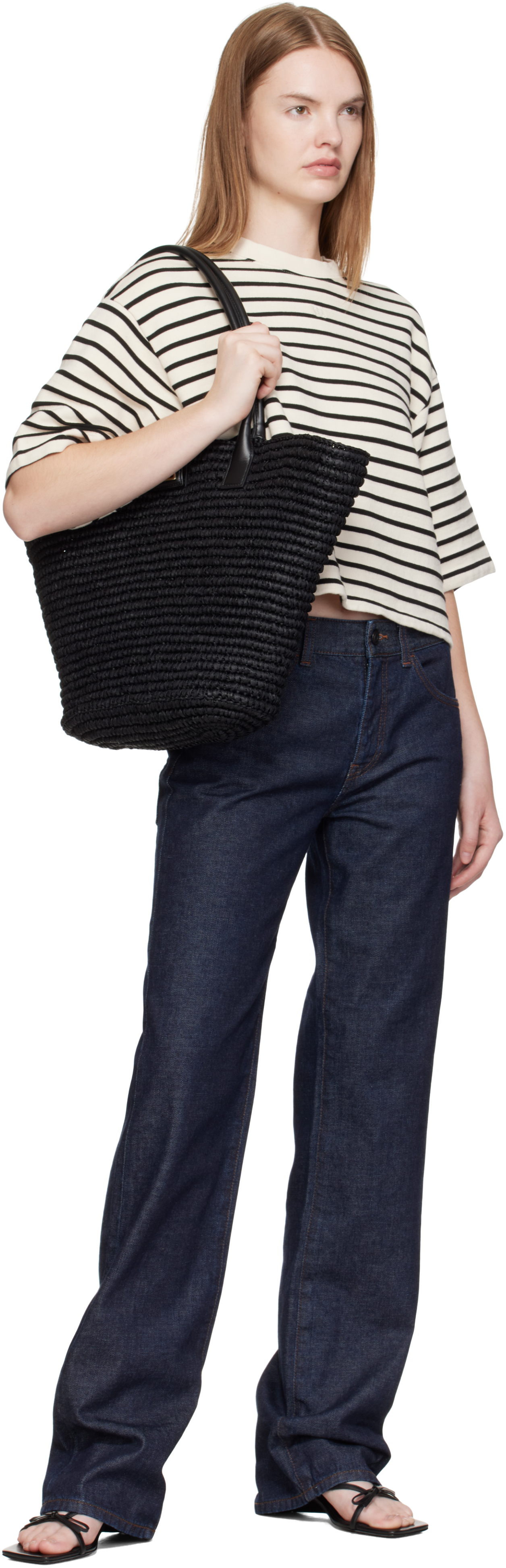 Anine Bing Black Lou Monogram Tote In Black