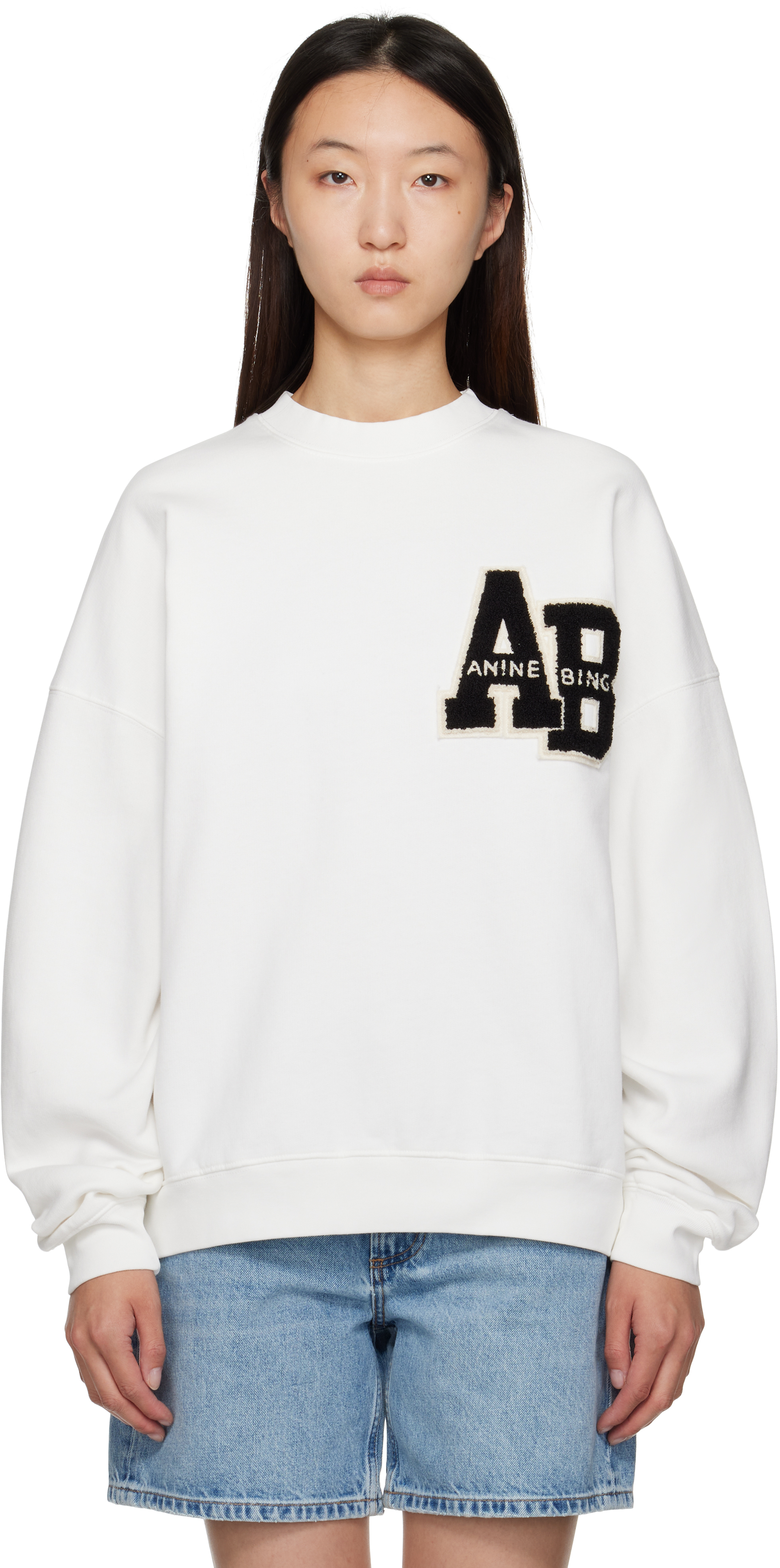 Anine Bing Miles Sweatshirt Letterman Off White Off White In White