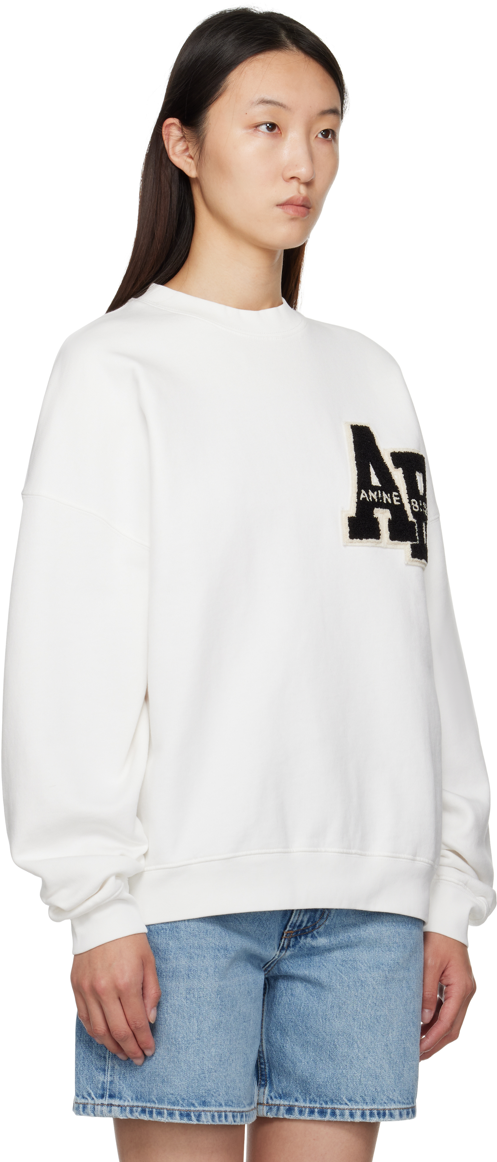 Anine Bing Miles Sweatshirt Letterman Off White Off White In White