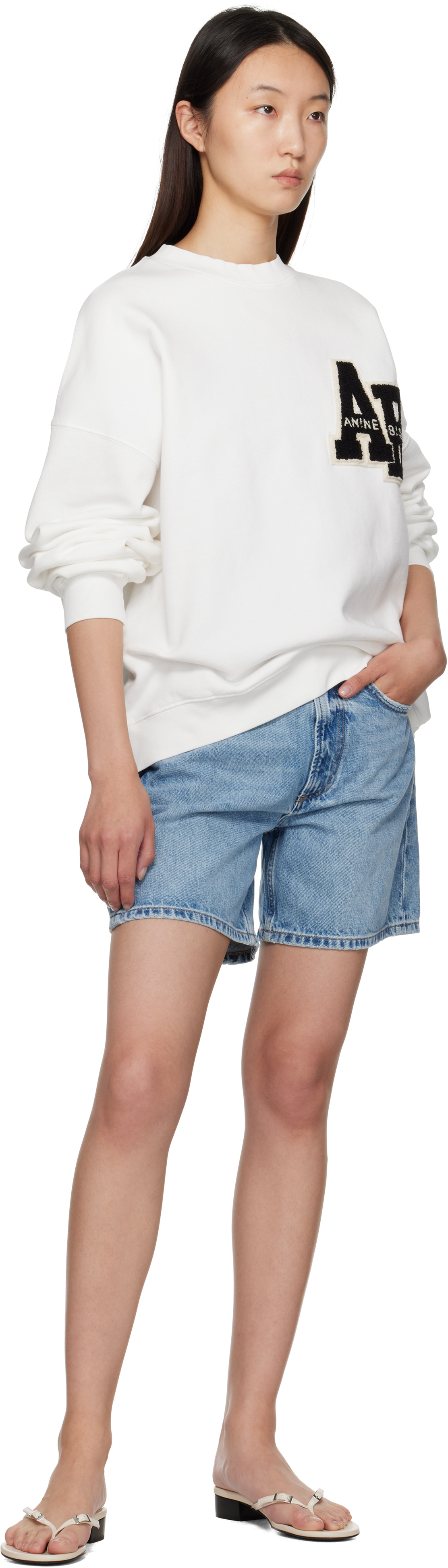Anine Bing Miles Sweatshirt Letterman Off White Off White In White