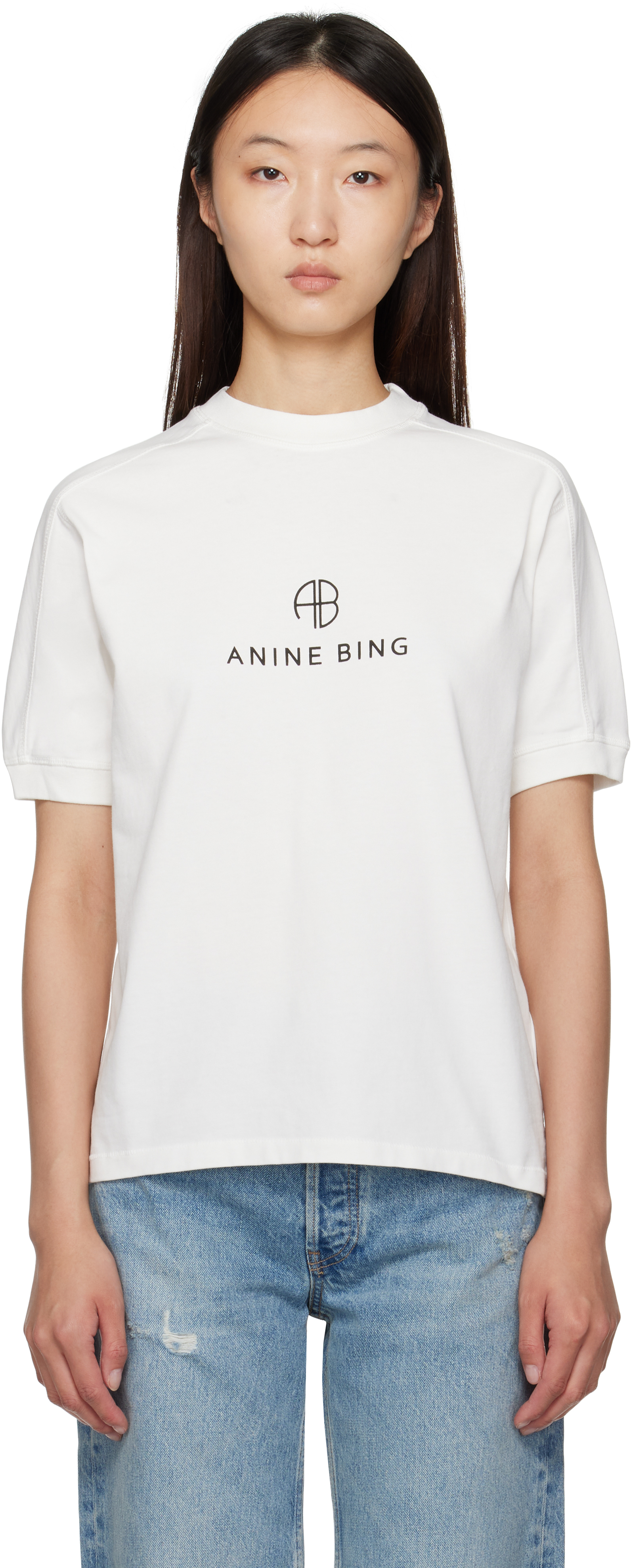 Anine Bing Off-white Jaylin Monogram T-shirt In White