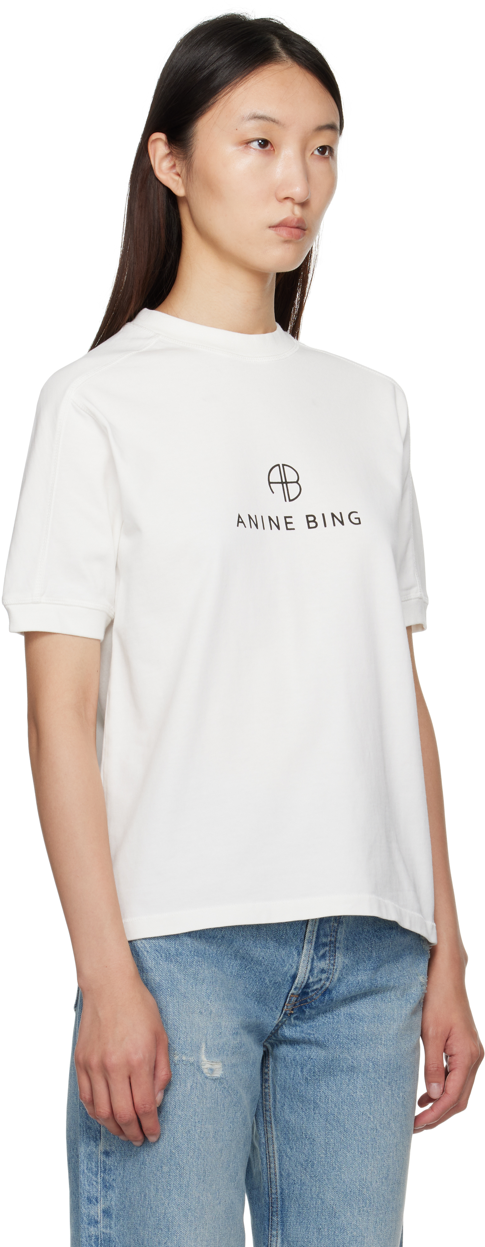 Anine Bing Off-white Jaylin Monogram T-shirt In White