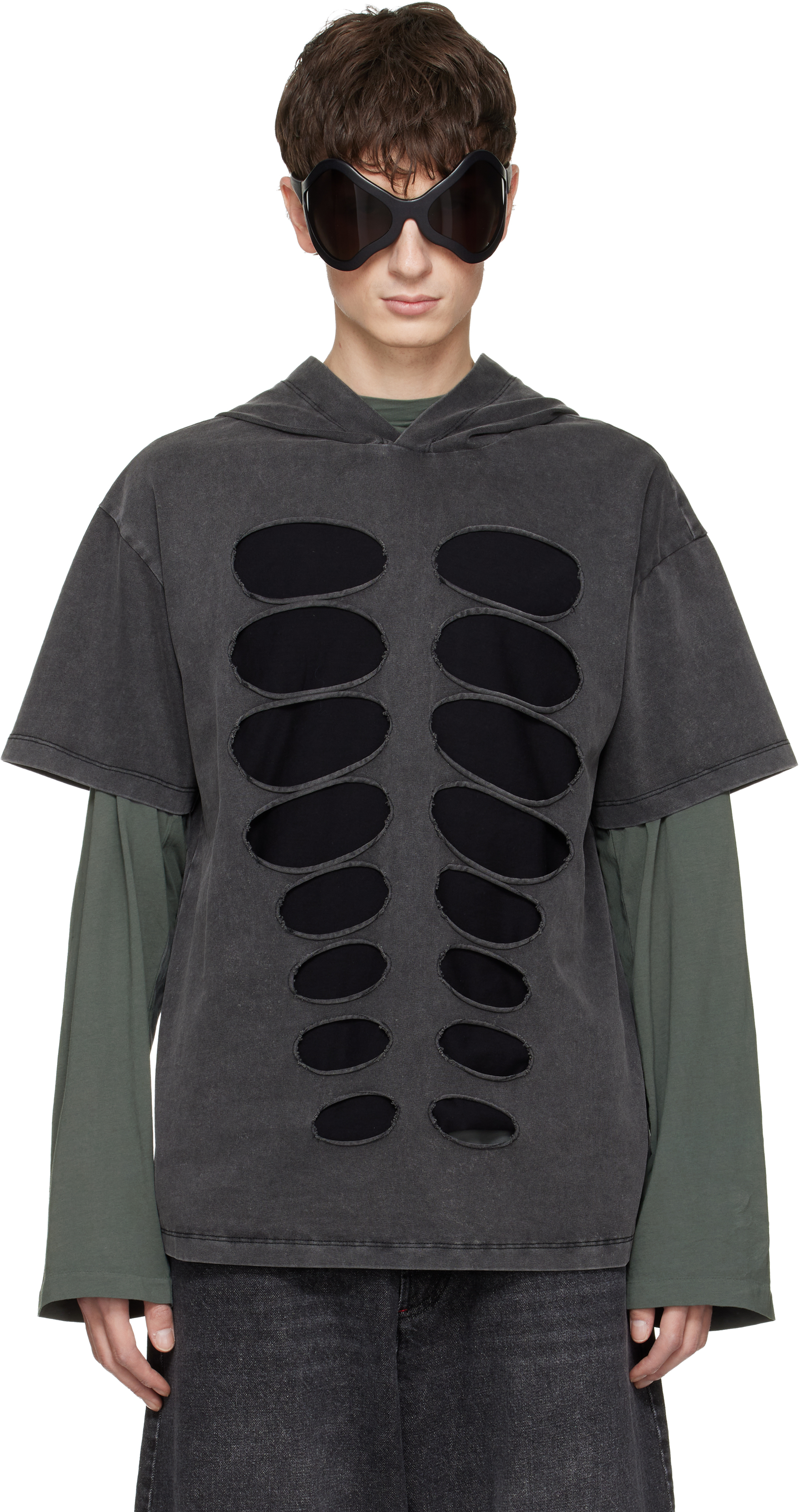 Gray Hooded Cutout T-shirt