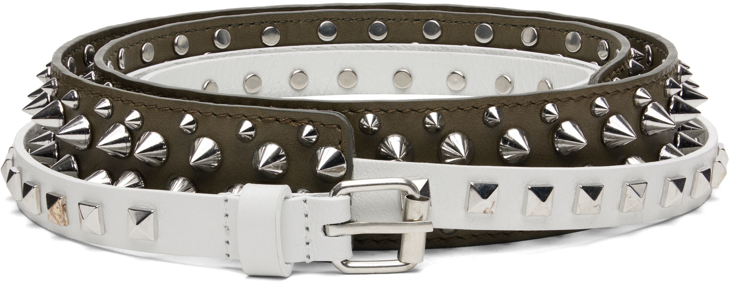 August Barron Off-white & Khaki Triple Belt In Multi