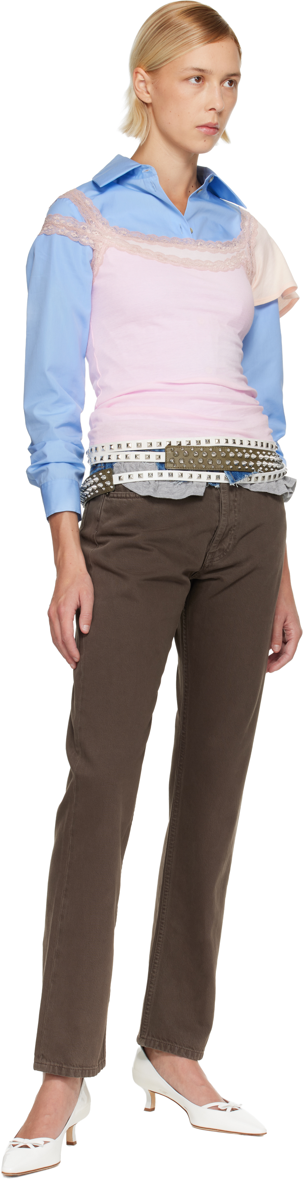 August Barron Off-white & Khaki Triple Belt In Multi