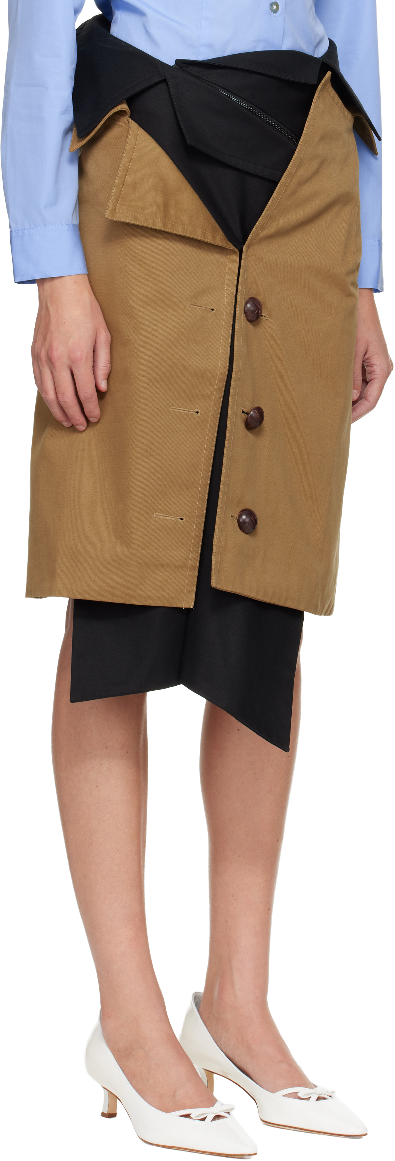 August Barron Beige & Black Trench Coat Midi Skirt In Multi