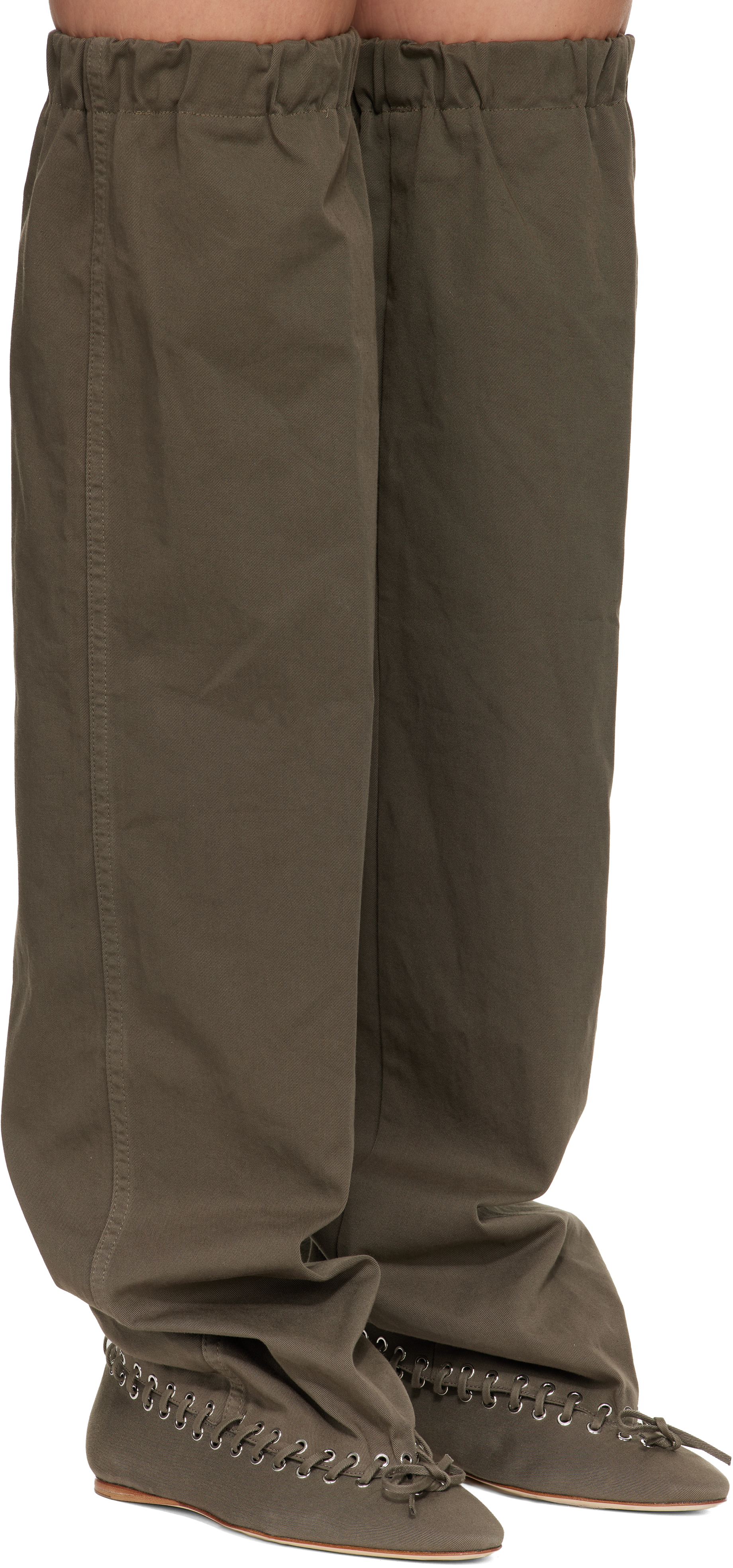 August Barron Khaki Level Flat Thigh High Tall Boots In Green