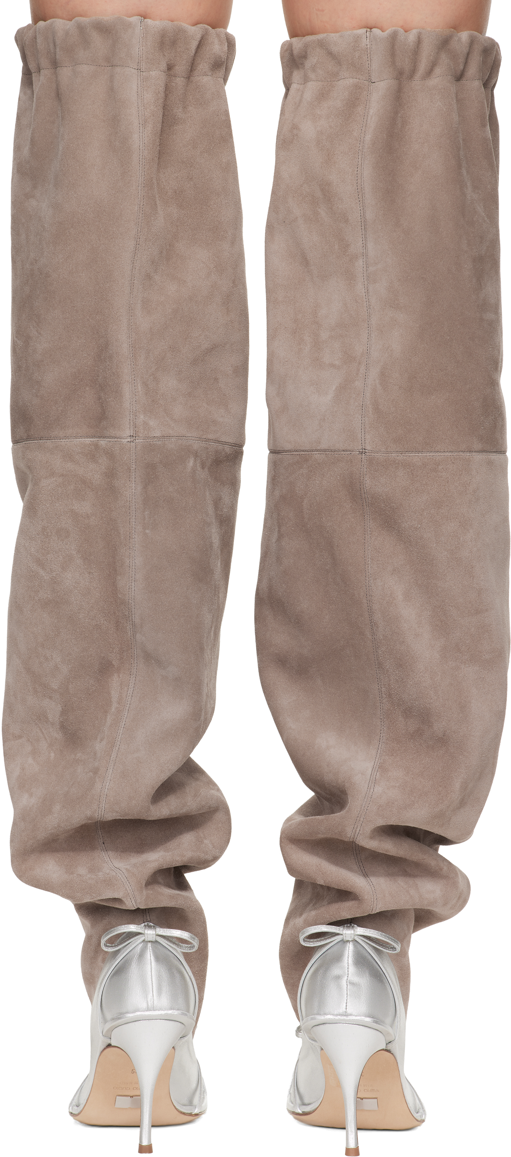 August Barron Silver & Beige Double Thigh-high Tall Boots In Neutral
