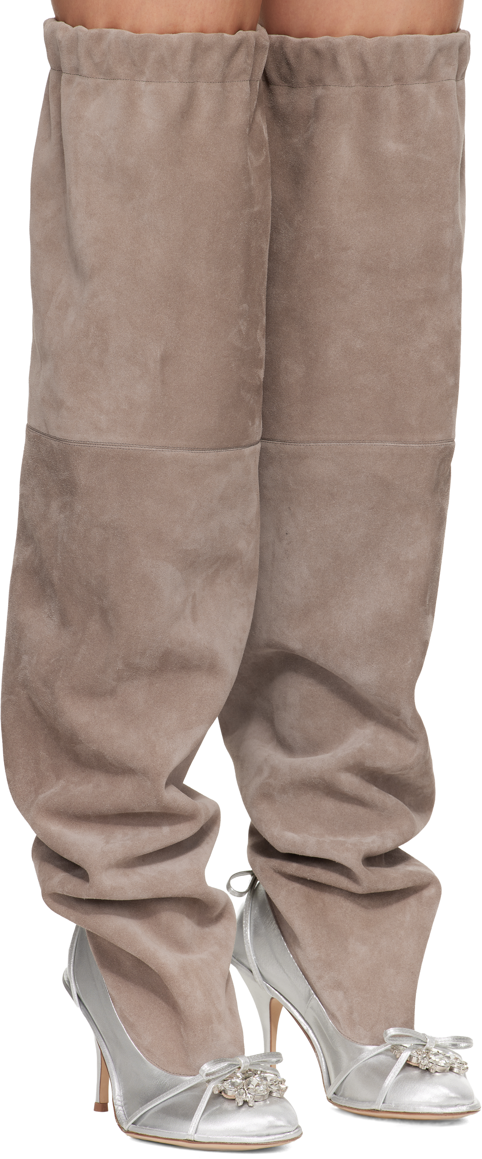 August Barron Silver & Beige Double Thigh-high Tall Boots In Neutral