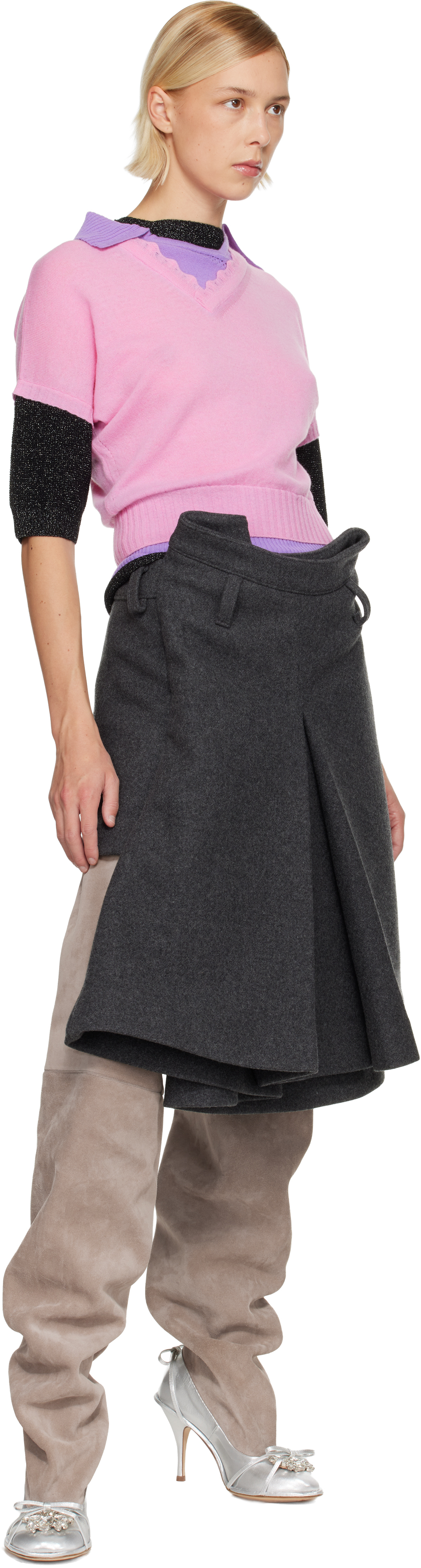 August Barron Silver & Beige Double Thigh-high Tall Boots In Neutral