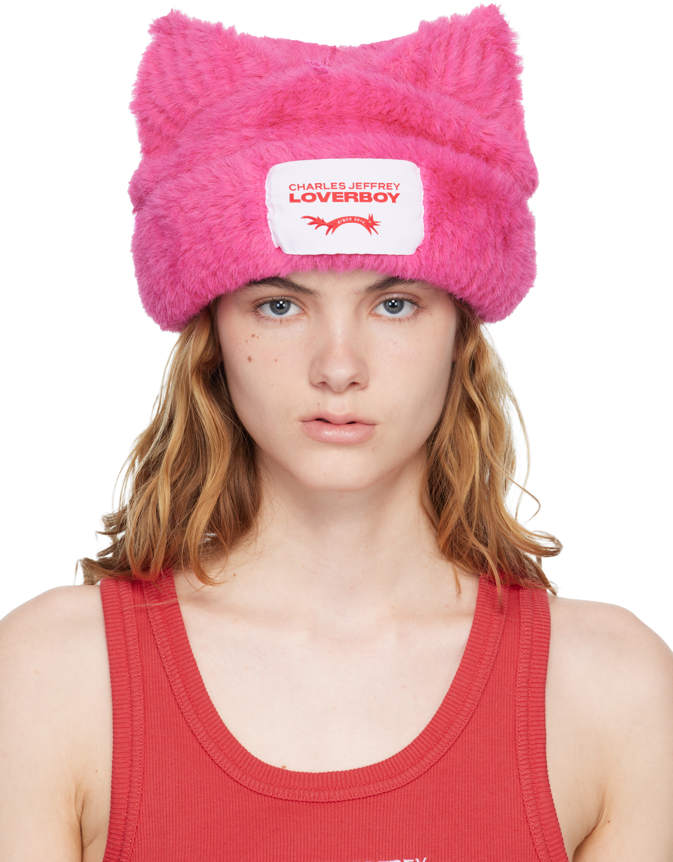 Charles Jeffrey LOVERBOY: ピンク Fluffy Chunky Ears ビーニー