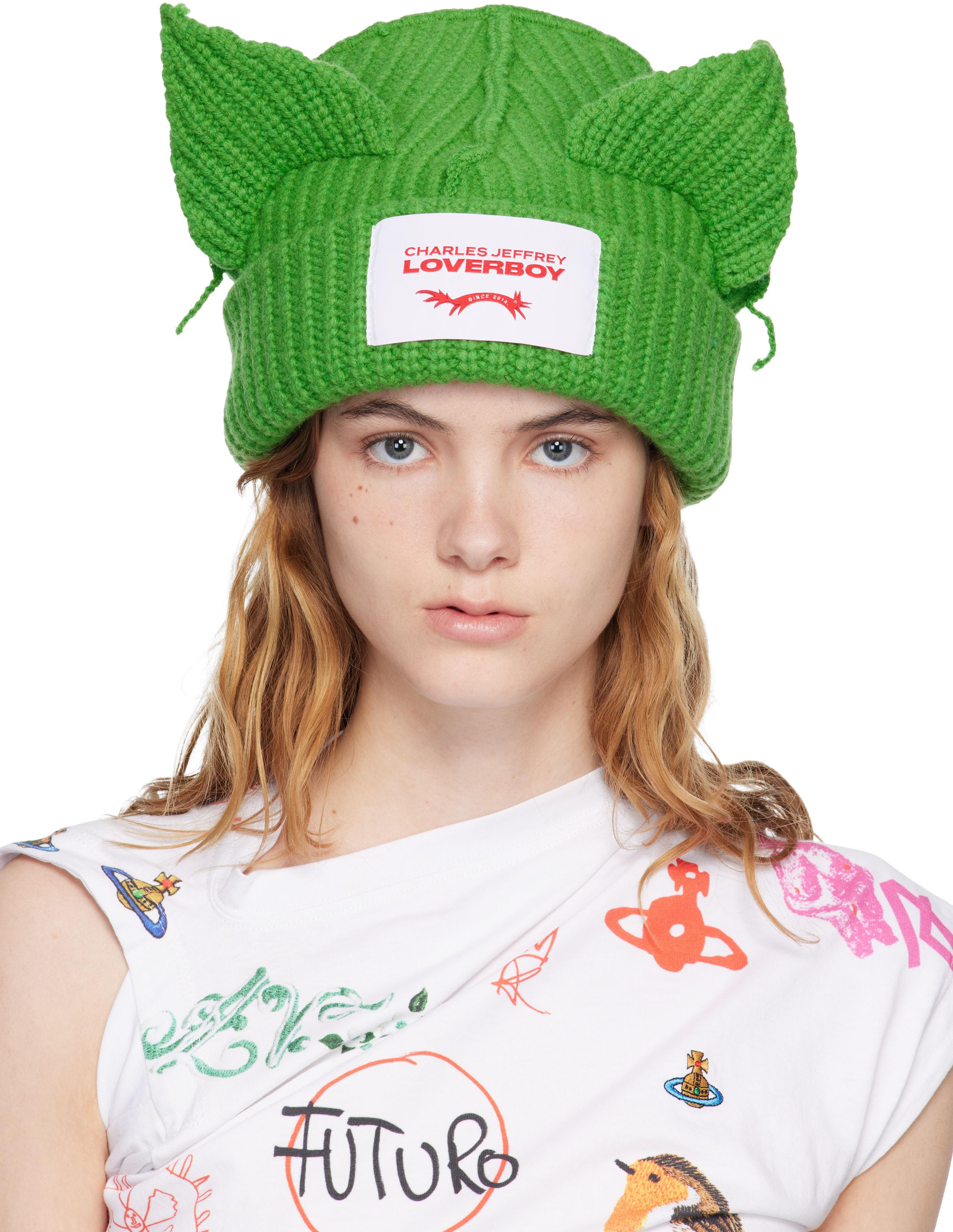 Charles Jeffrey Loverboyニット帽 Chunky Ears Charles Jeffrey LOVERBOY: Green Chunky Ears Beanie | SSENSE Canada