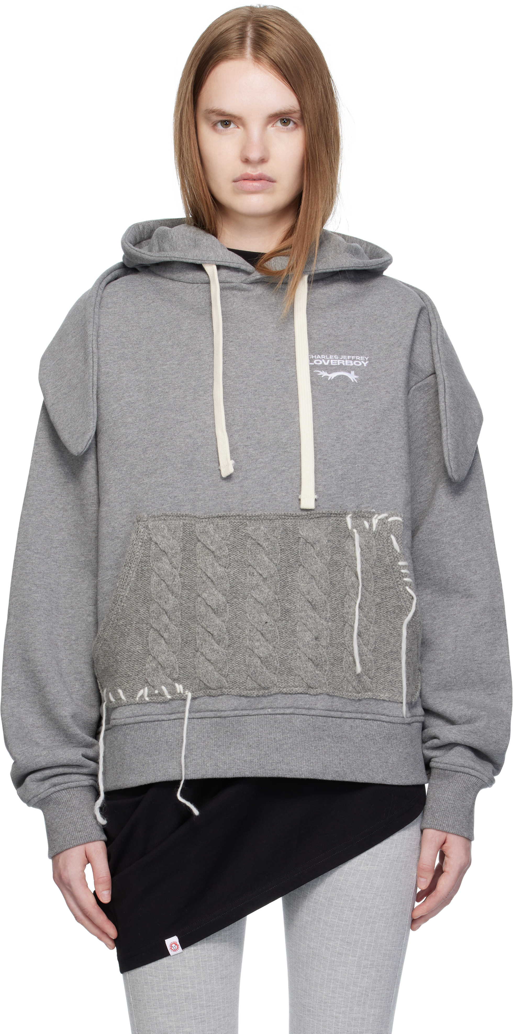 Charles Jeffrey Loverboy Gray Patch Rabbit Ears Hoodie In Gray