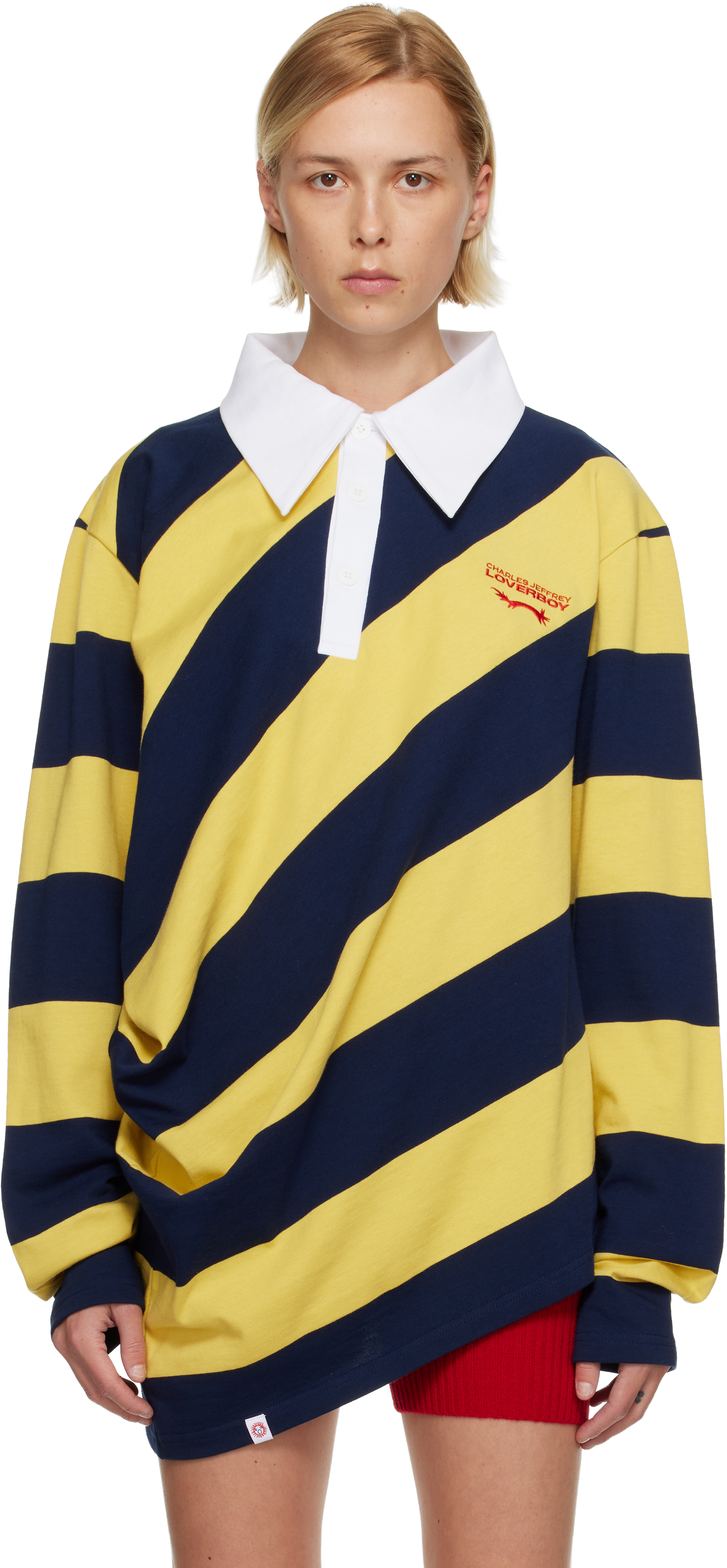 Charles Jeffrey Loverboy Yellow & Navy Topsy Turvy Polo In Multi