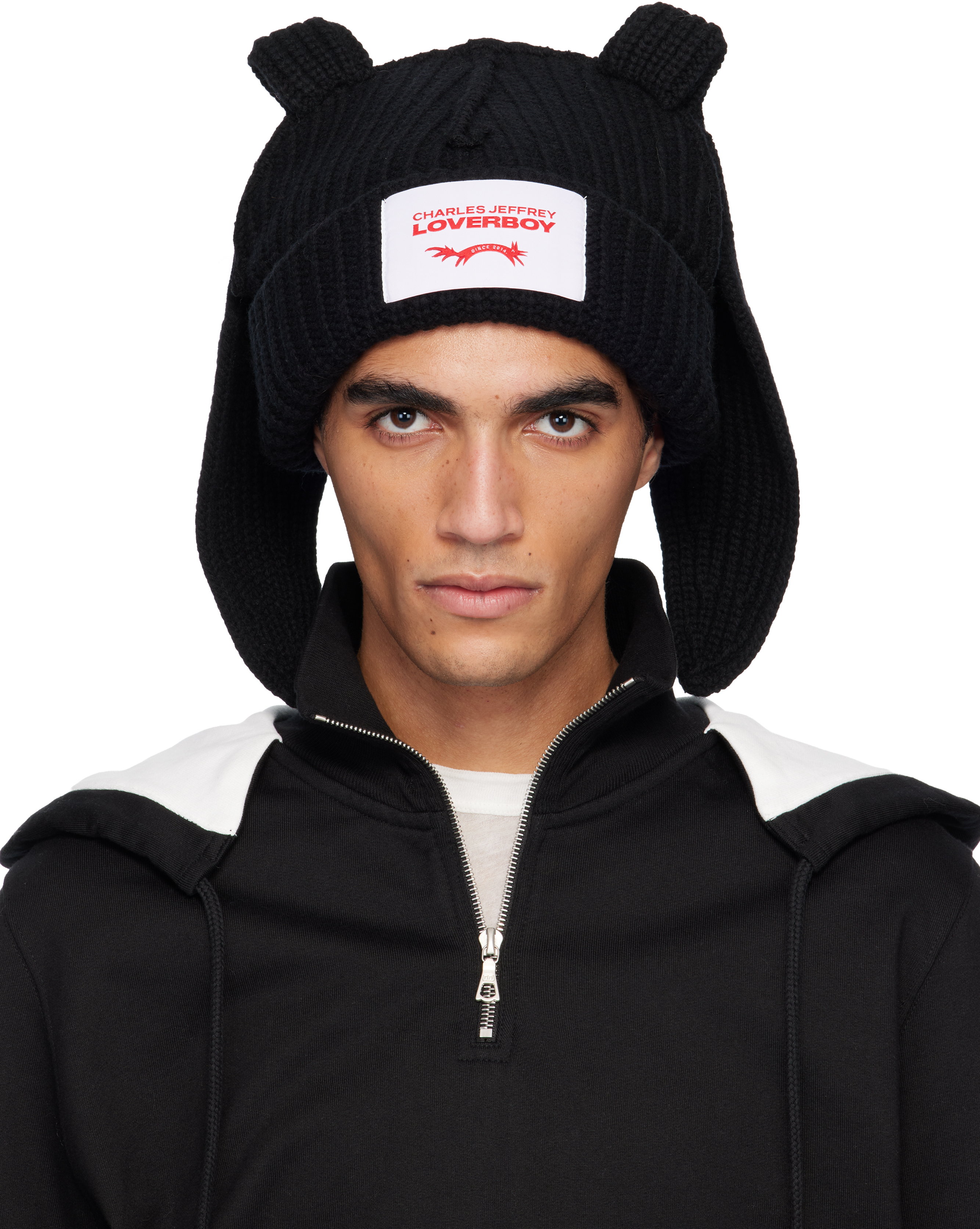 Charles Jeffrey LOVERBOY: Black Chunky Rabbit Beanie | SSENSE