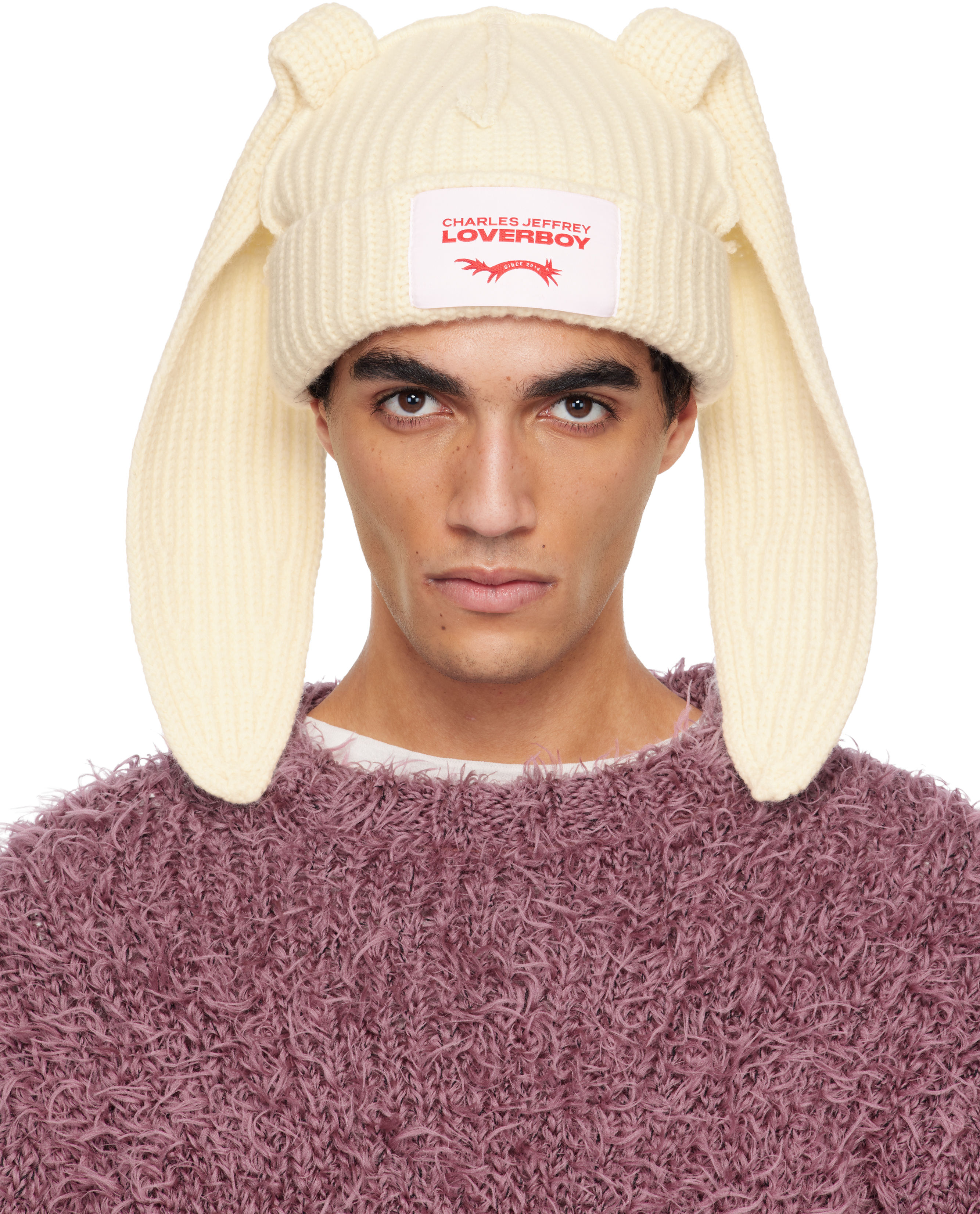 帽子 Charles Jeffrey LOVERBOY CHUNKY RABBIT Charles Jeffrey LOVERBOY: Off-White Chunky Rabbit Beanie | SSENSE