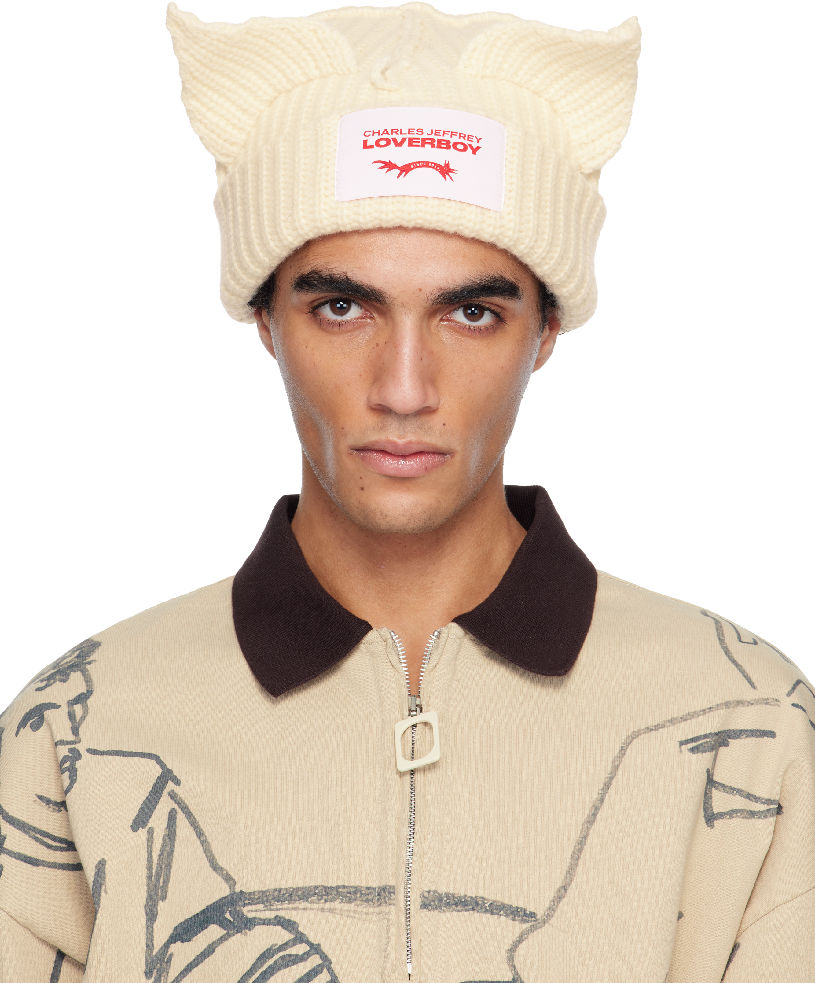 Charles Jeffrey LOVERBOY: Off-White Chunky Ears Beanie | SSENSE