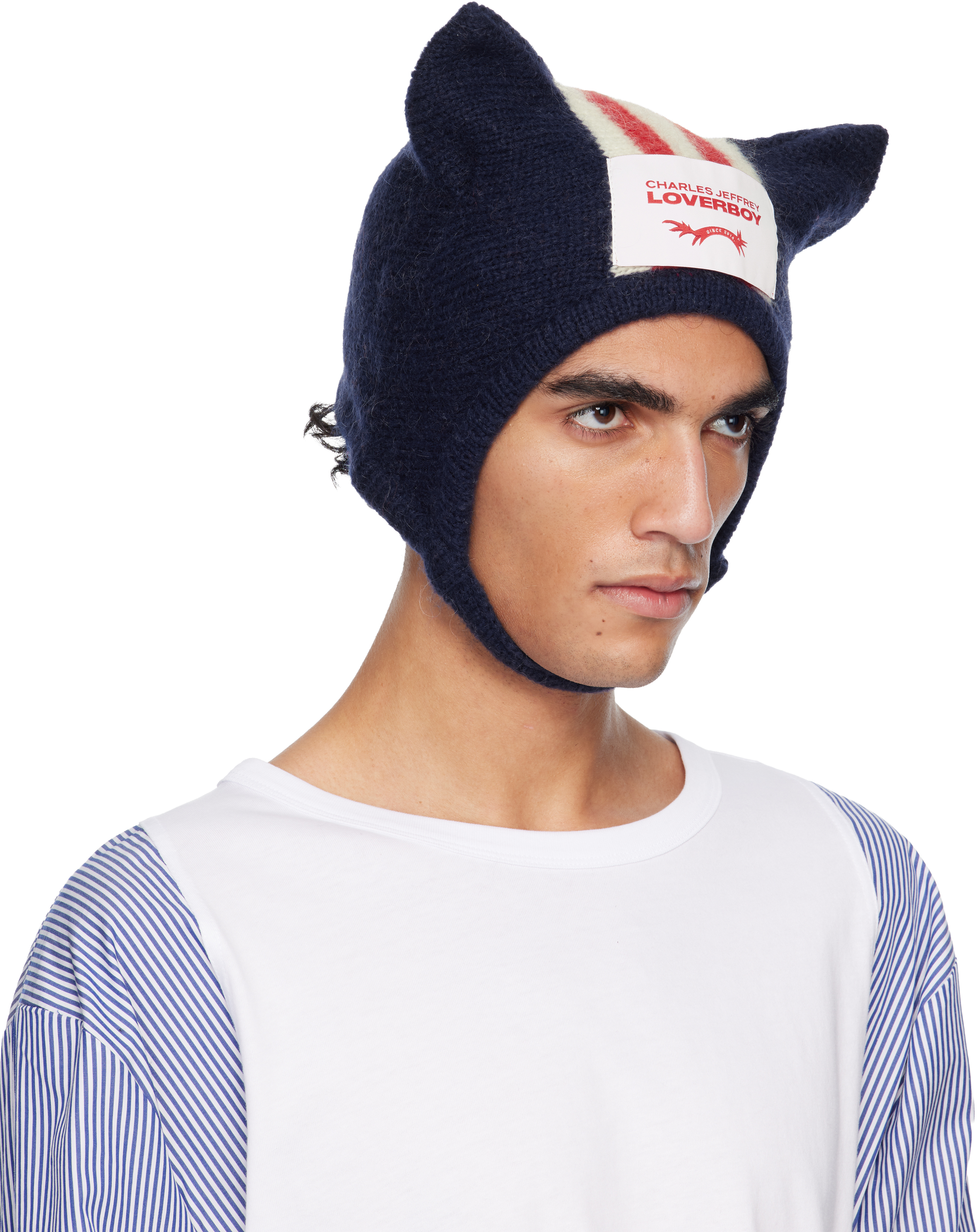 Charles Jeffrey Loverboy Navy Ears Bonnet Beanie In Blue