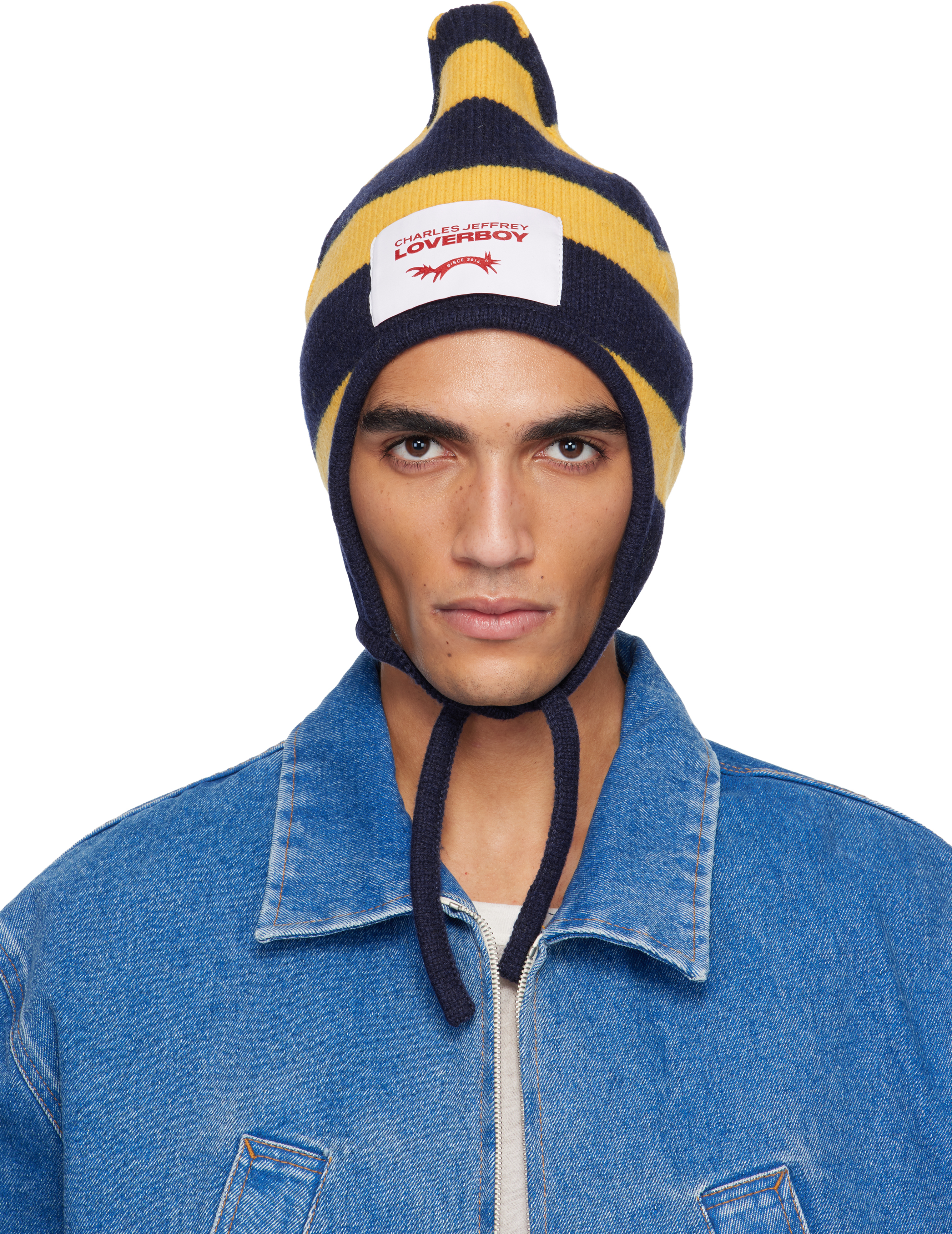 Charles Jeffrey Loverboy Yellow & Navy Spike Bonnet Beanie In Multi