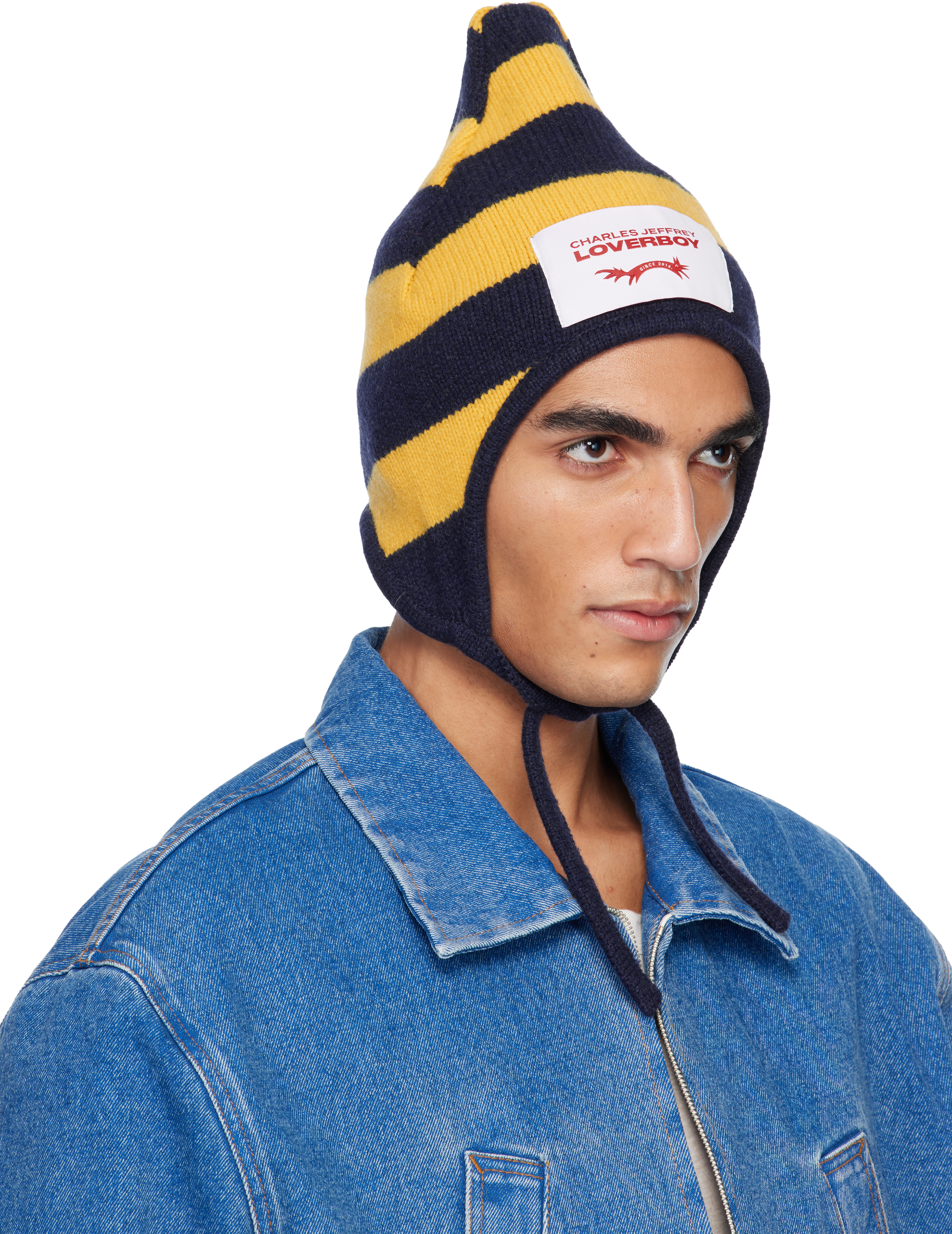 Charles Jeffrey Loverboy Yellow & Navy Spike Bonnet Beanie In Multi
