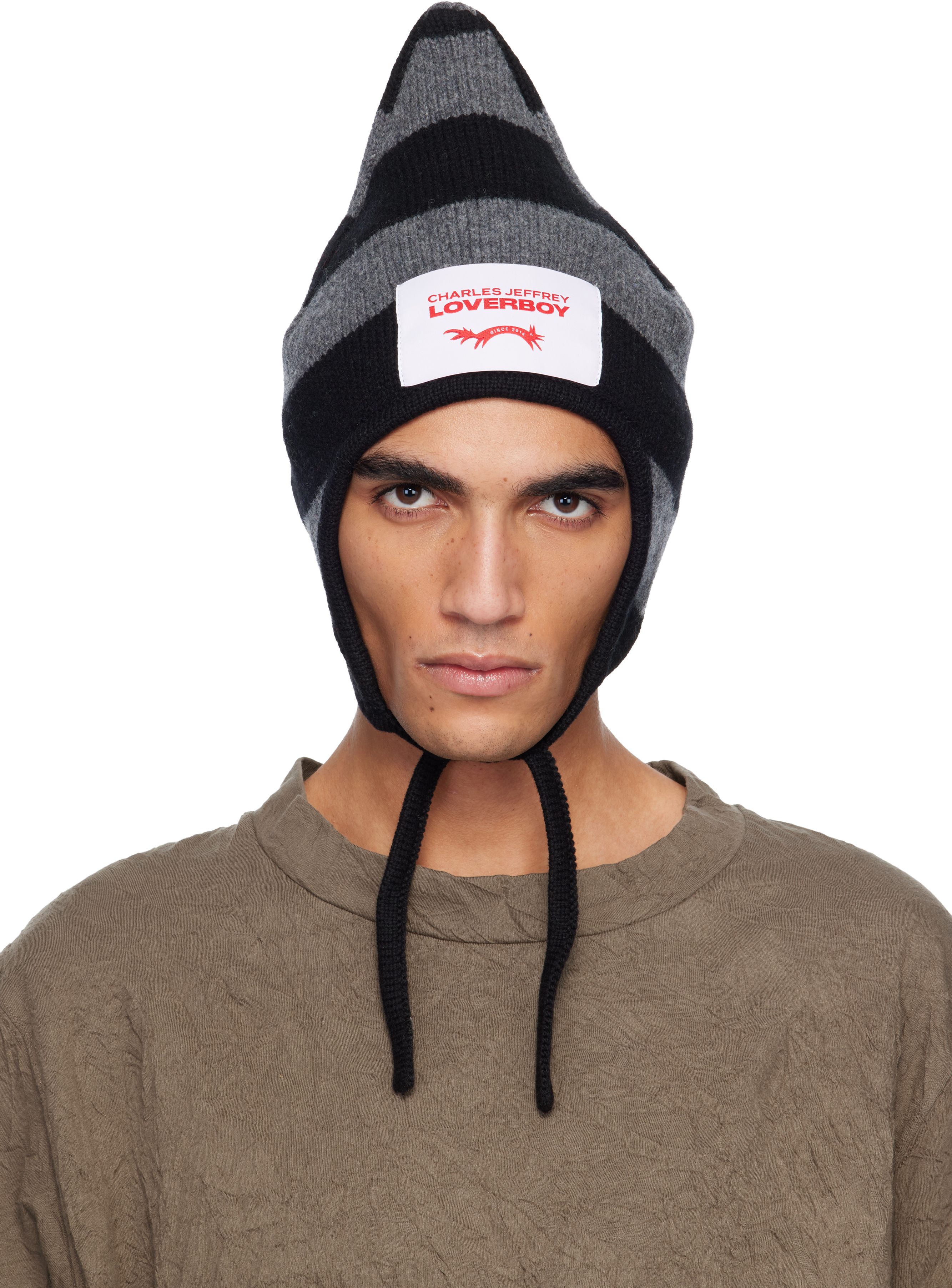 Charles Jeffrey LOVERBOY: Black & Gray Spike Bonnet Beanie | SSENSE