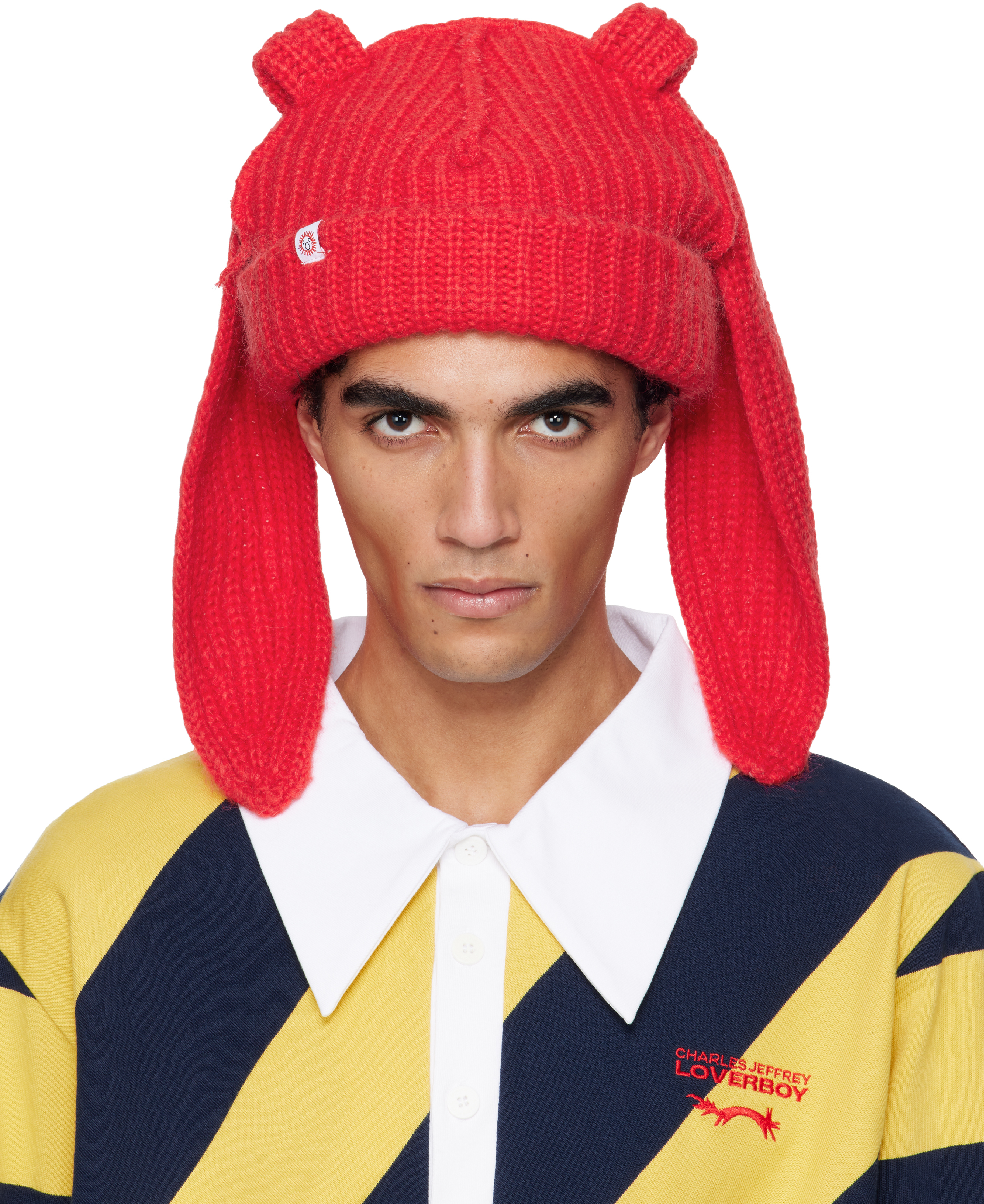 Charles Jeffrey LOVERBOY: Red Mohair Chunky Rabbit Beanie | SSENSE