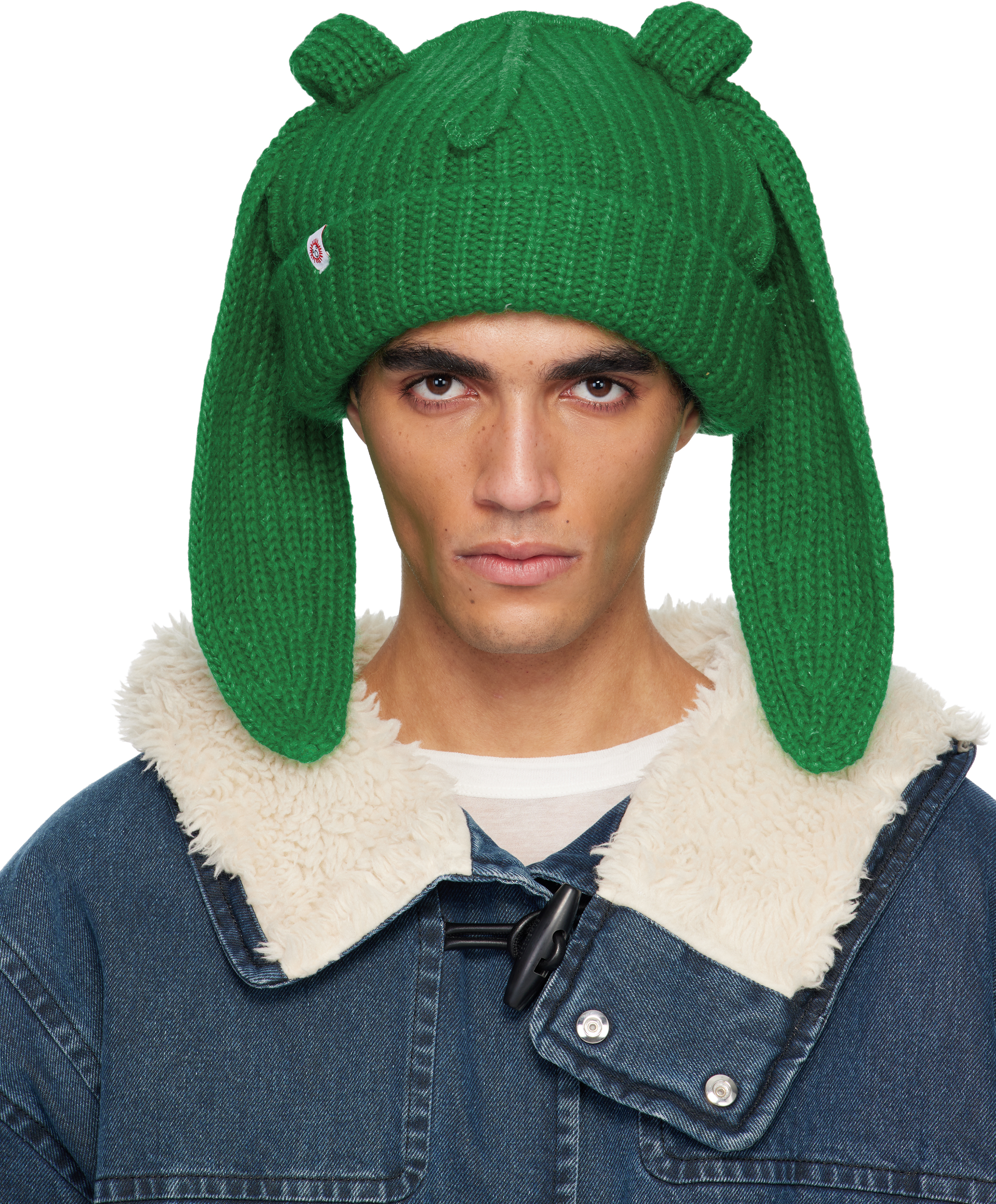 Charles Jeffrey LOVERBOY: Green Mohair Chunky Rabbit Beanie