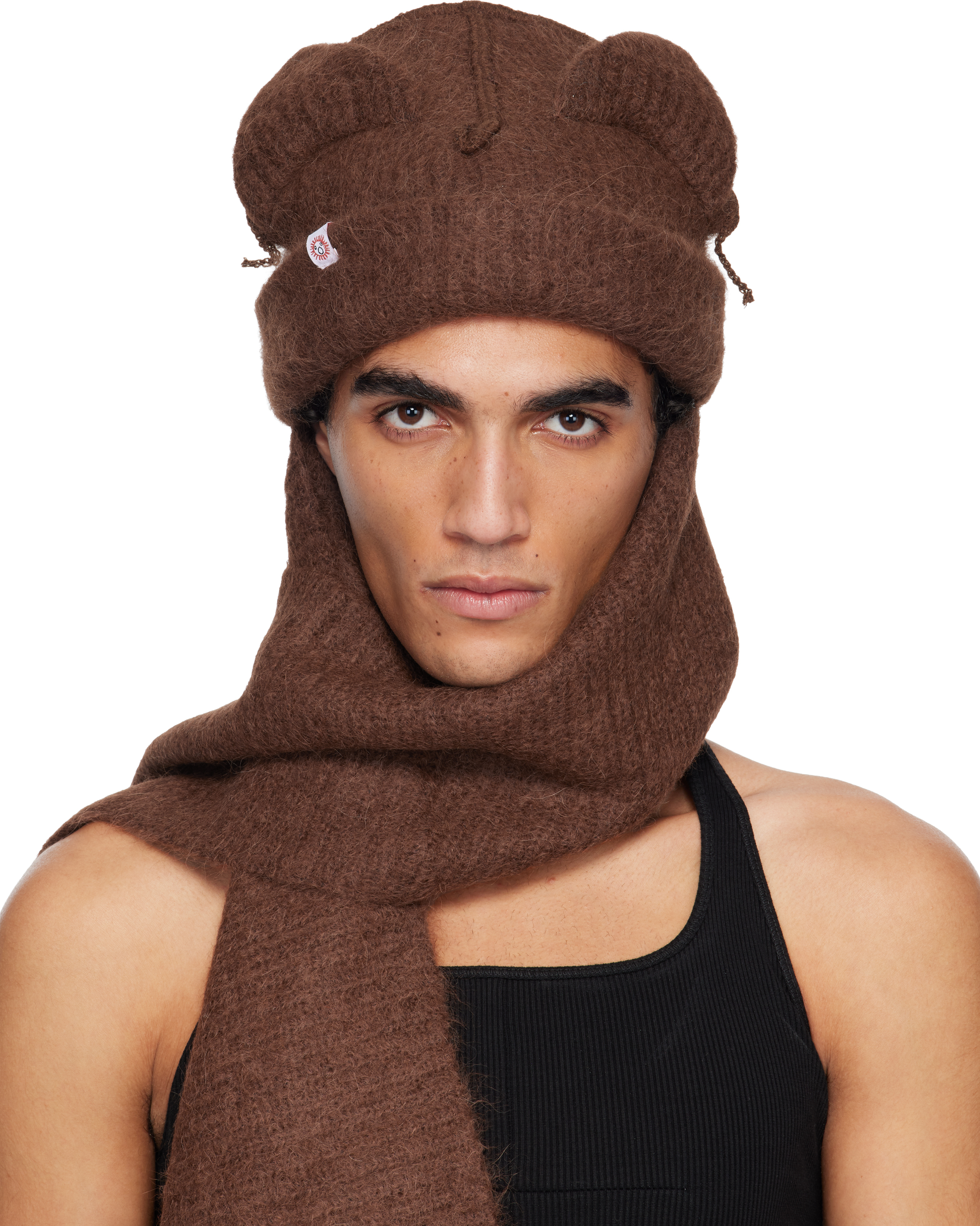 Charles Jeffrey LOVERBOY: Brown Alpaca Chunky Ears Scarf Beanie