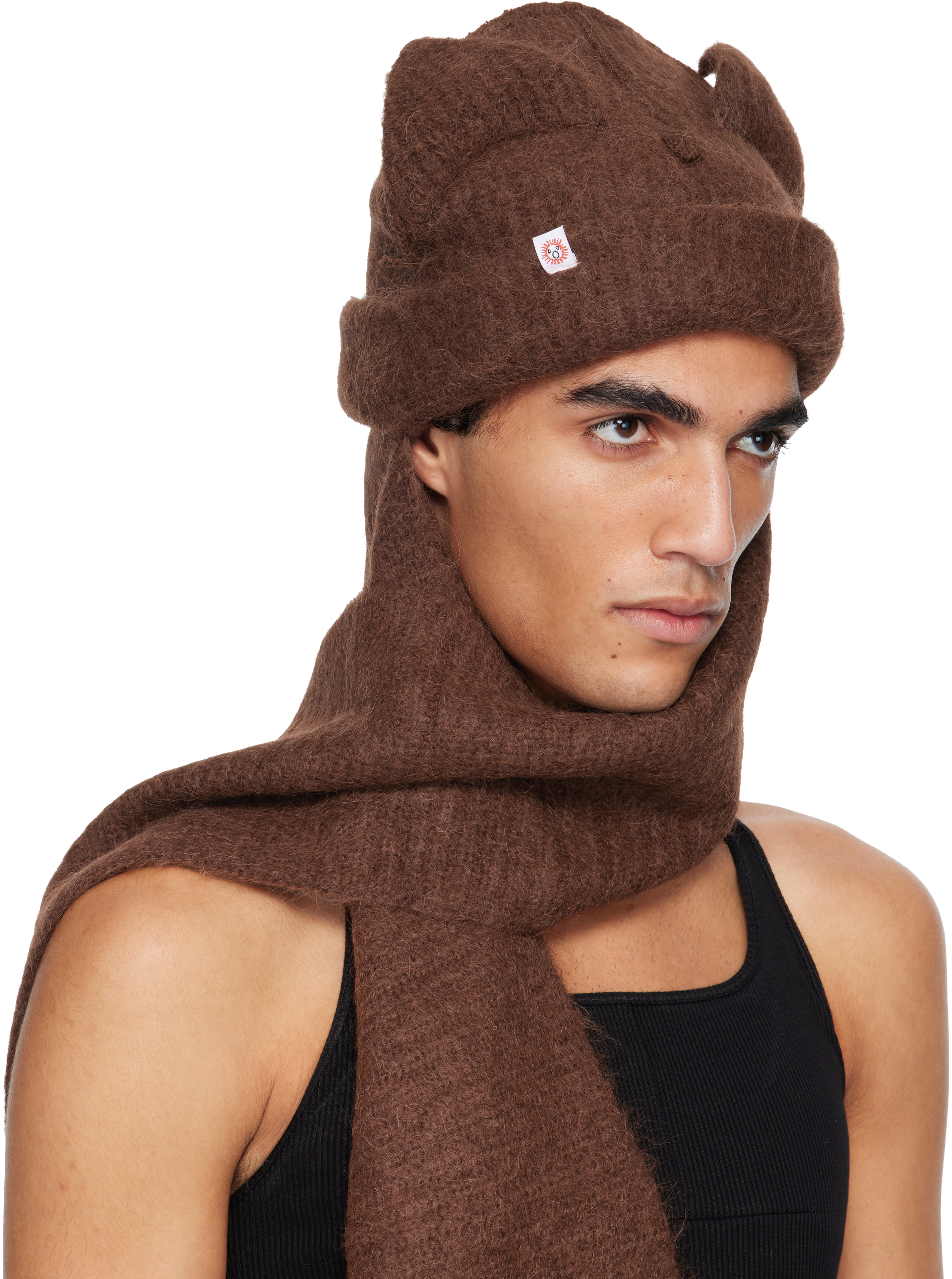 Charles Jeffrey Loverboy Brown Alpaca Chunky Ears Scarf Beanie In Brown