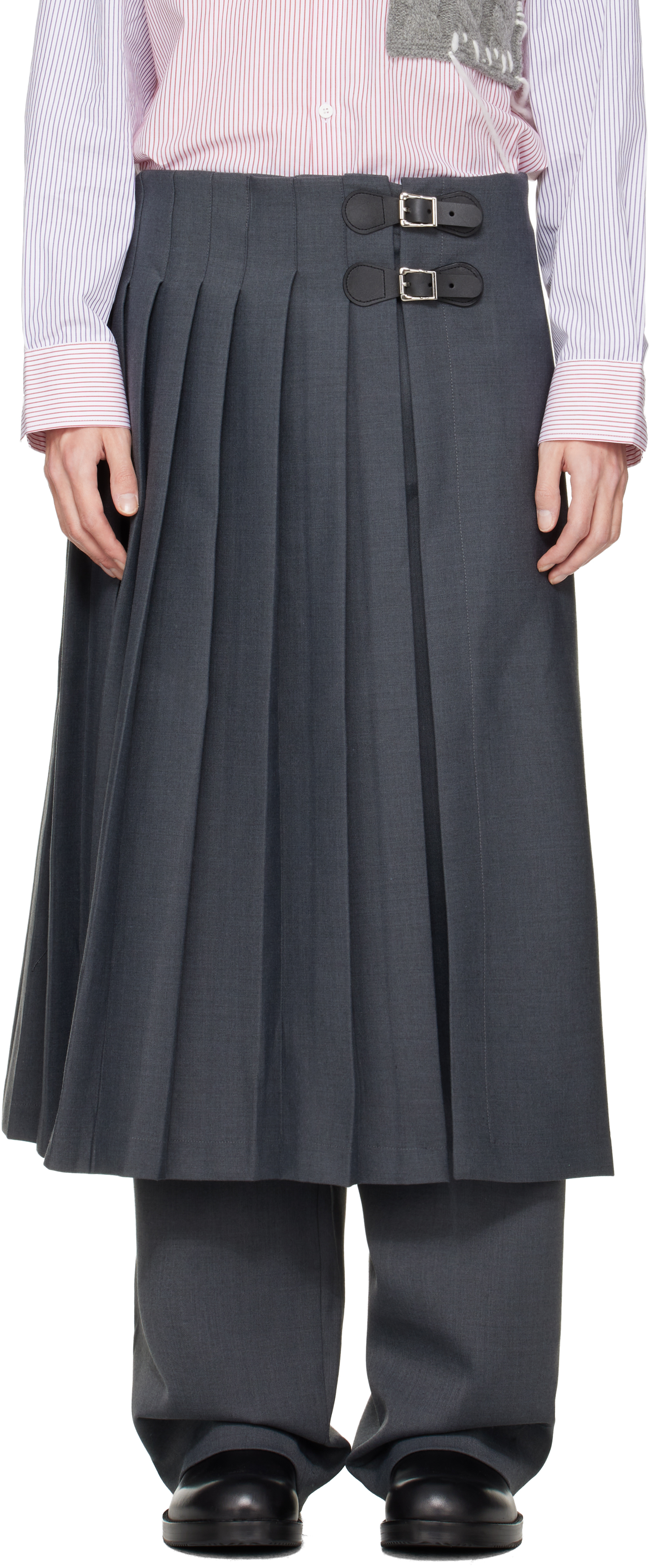 Gray Long Wide Leg Skouser Trousers by Charles Jeffrey LOVERBOY on