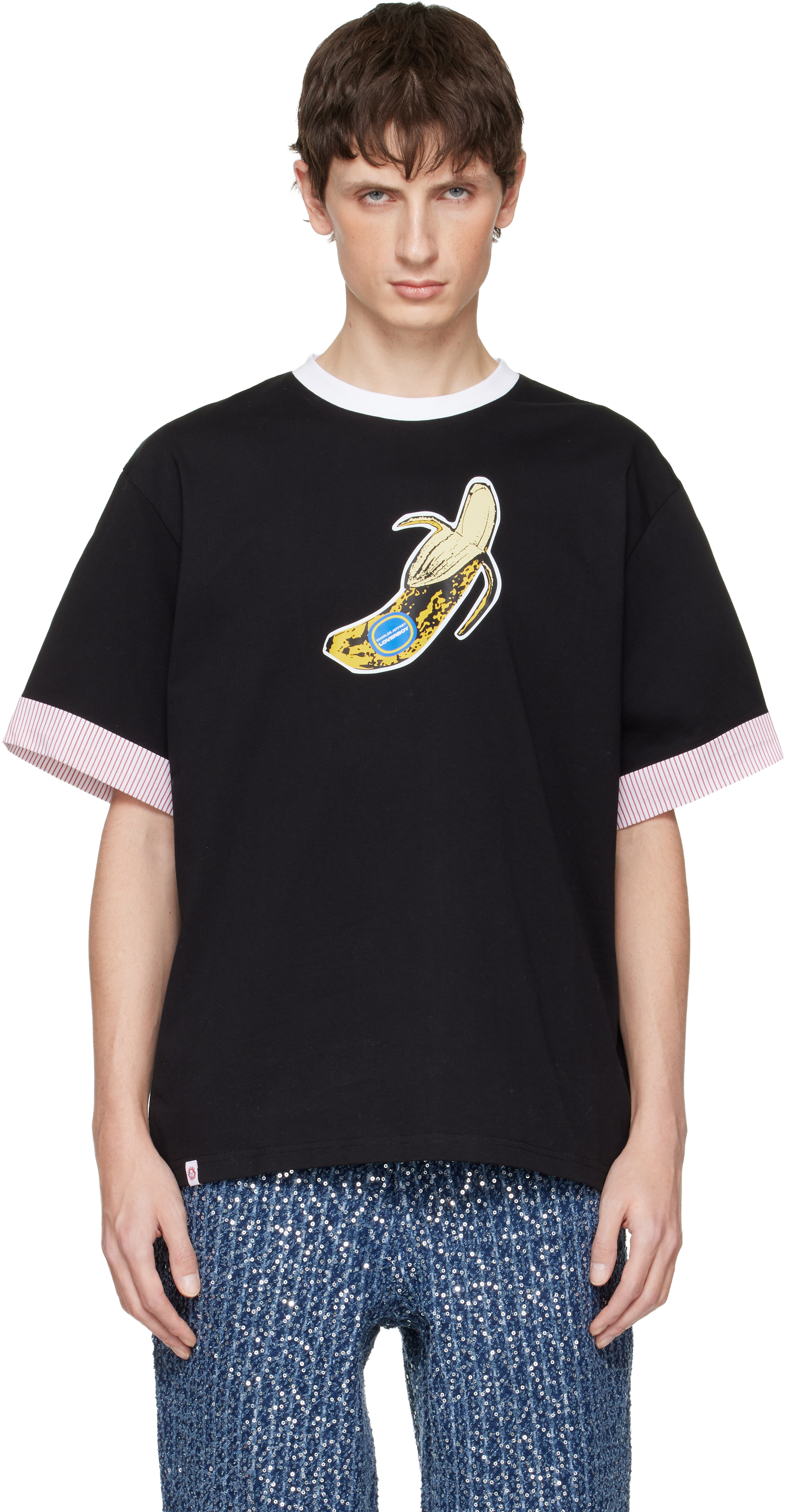 Black Turn Up T-shirt by Charles Jeffrey LOVERBOY on Sale