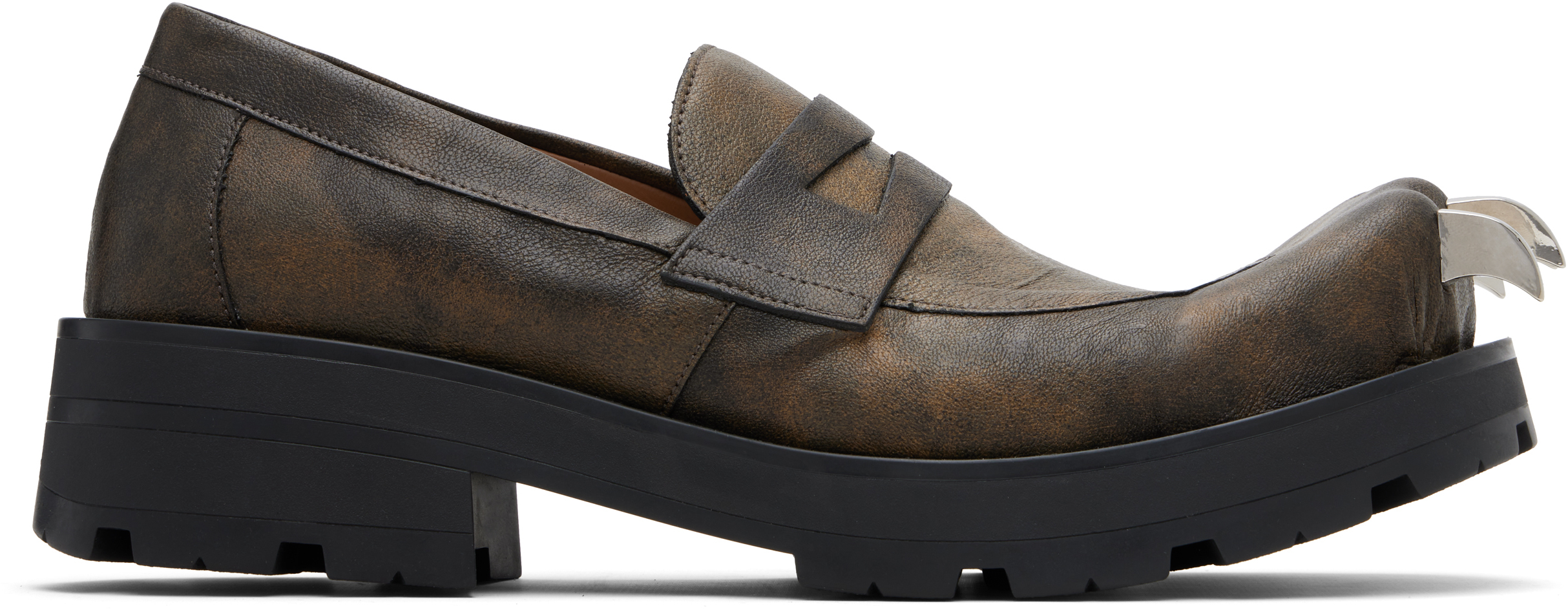 Charles Jeffrey Loverboy Brown Moggies Claws Loafers In Green