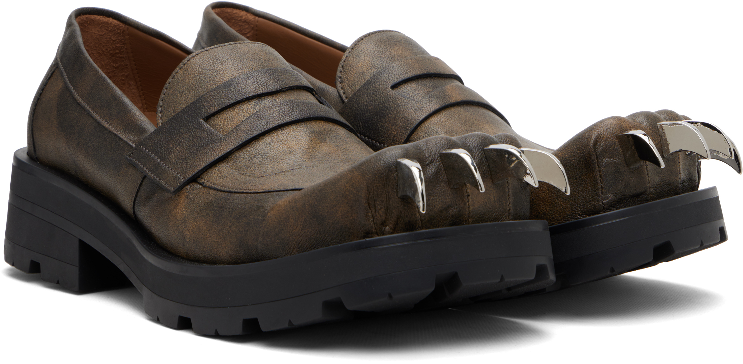 Charles Jeffrey Loverboy Brown Moggies Claws Loafers In Green