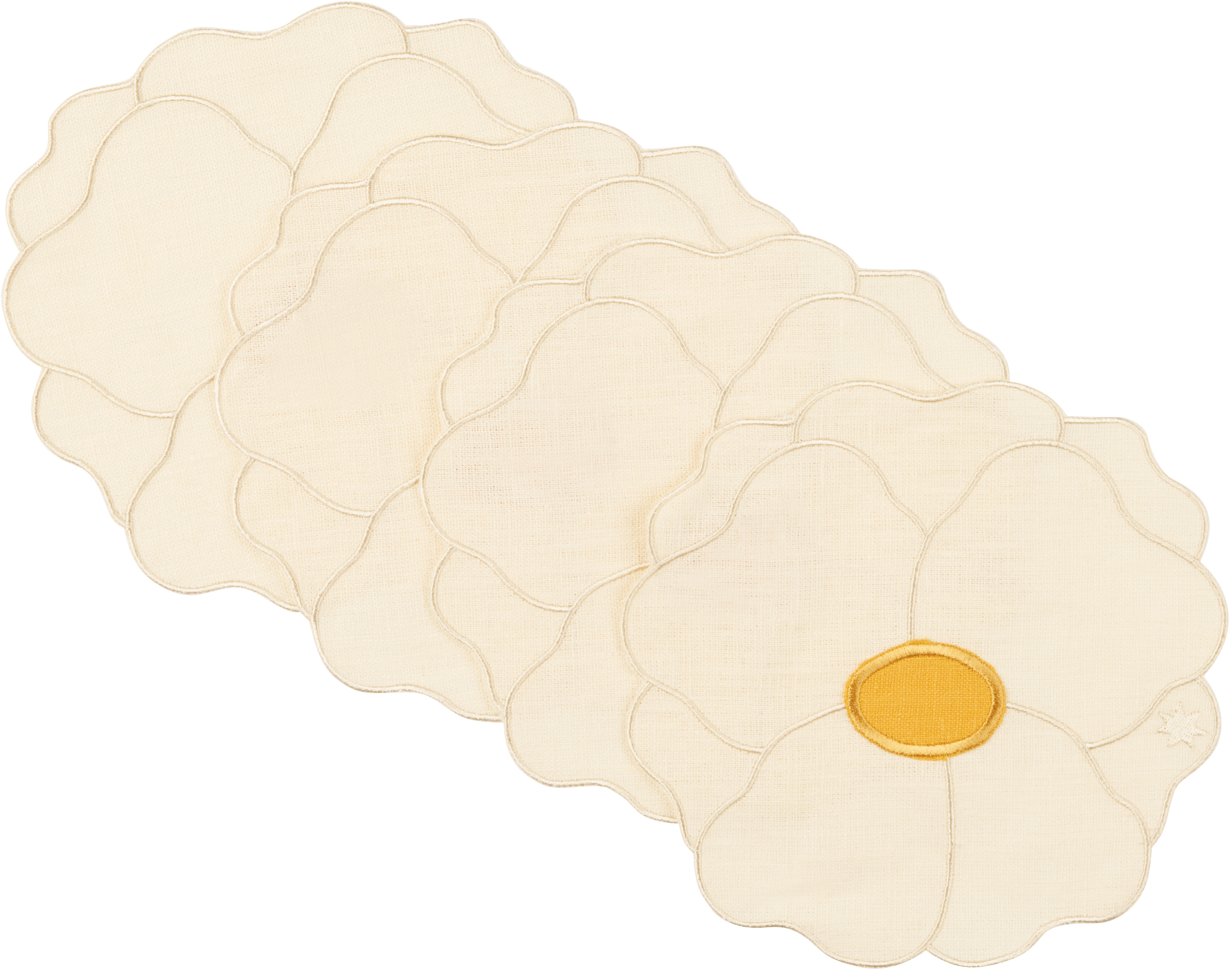Maison Balzac Off-white & Yellow Wild Rose Napkin Set, 4 Pcs In Cream/yellow