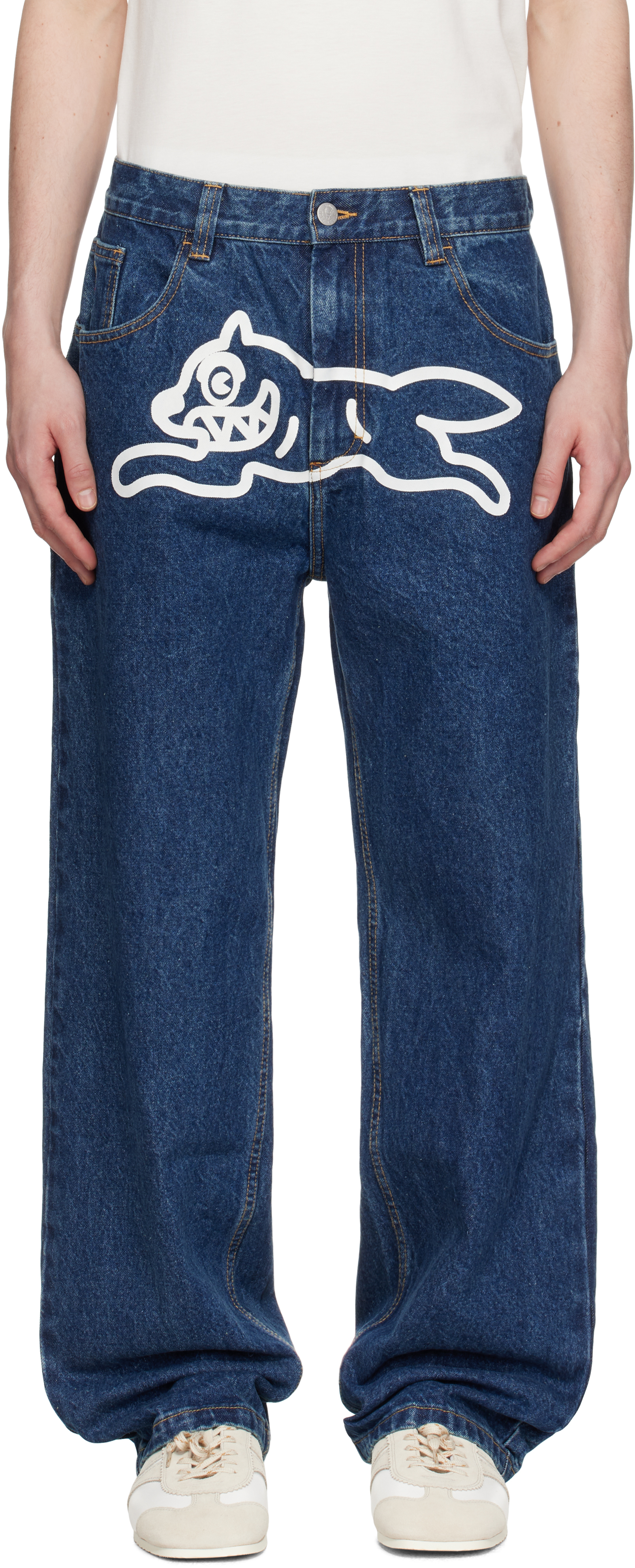Shop Icecream Blue Running Dog Double Scoop Jeans In Mid Wash Blue