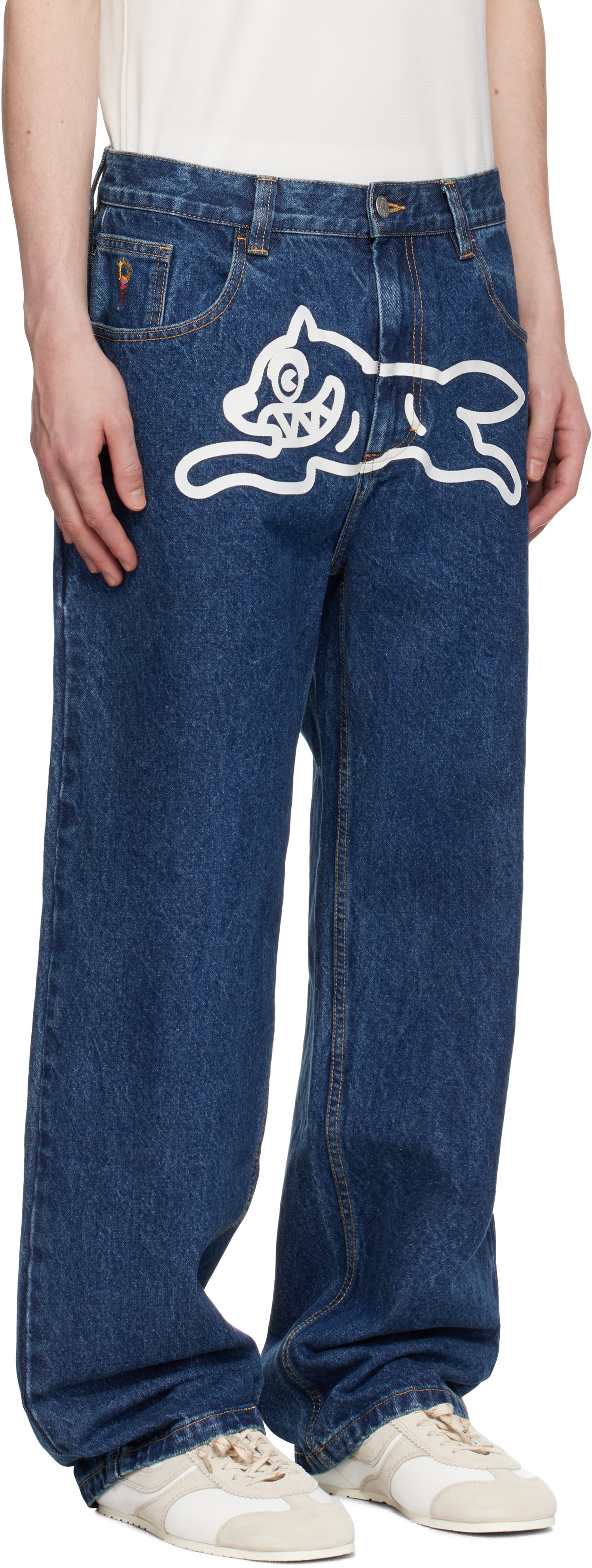 Shop Icecream Blue Running Dog Double Scoop Jeans In Mid Wash Blue