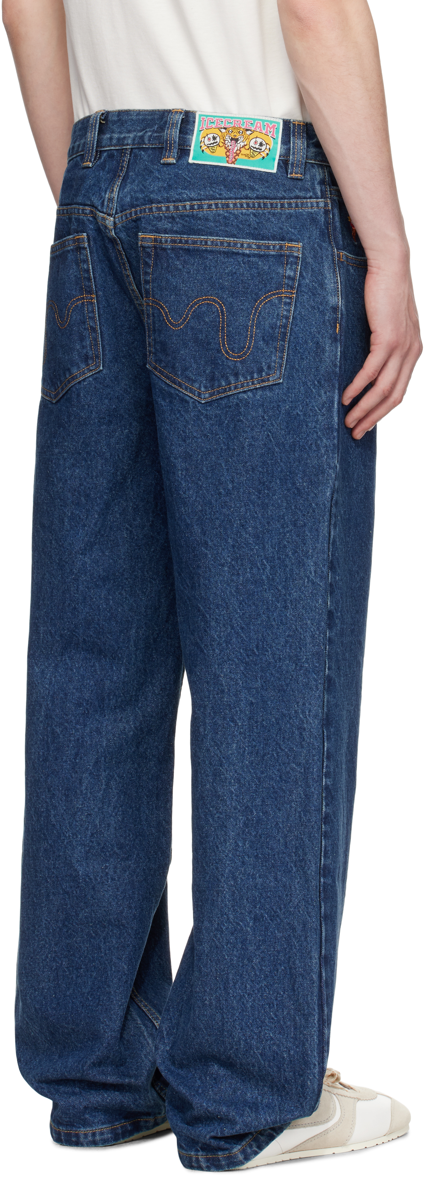 Shop Icecream Blue Running Dog Double Scoop Jeans In Mid Wash Blue