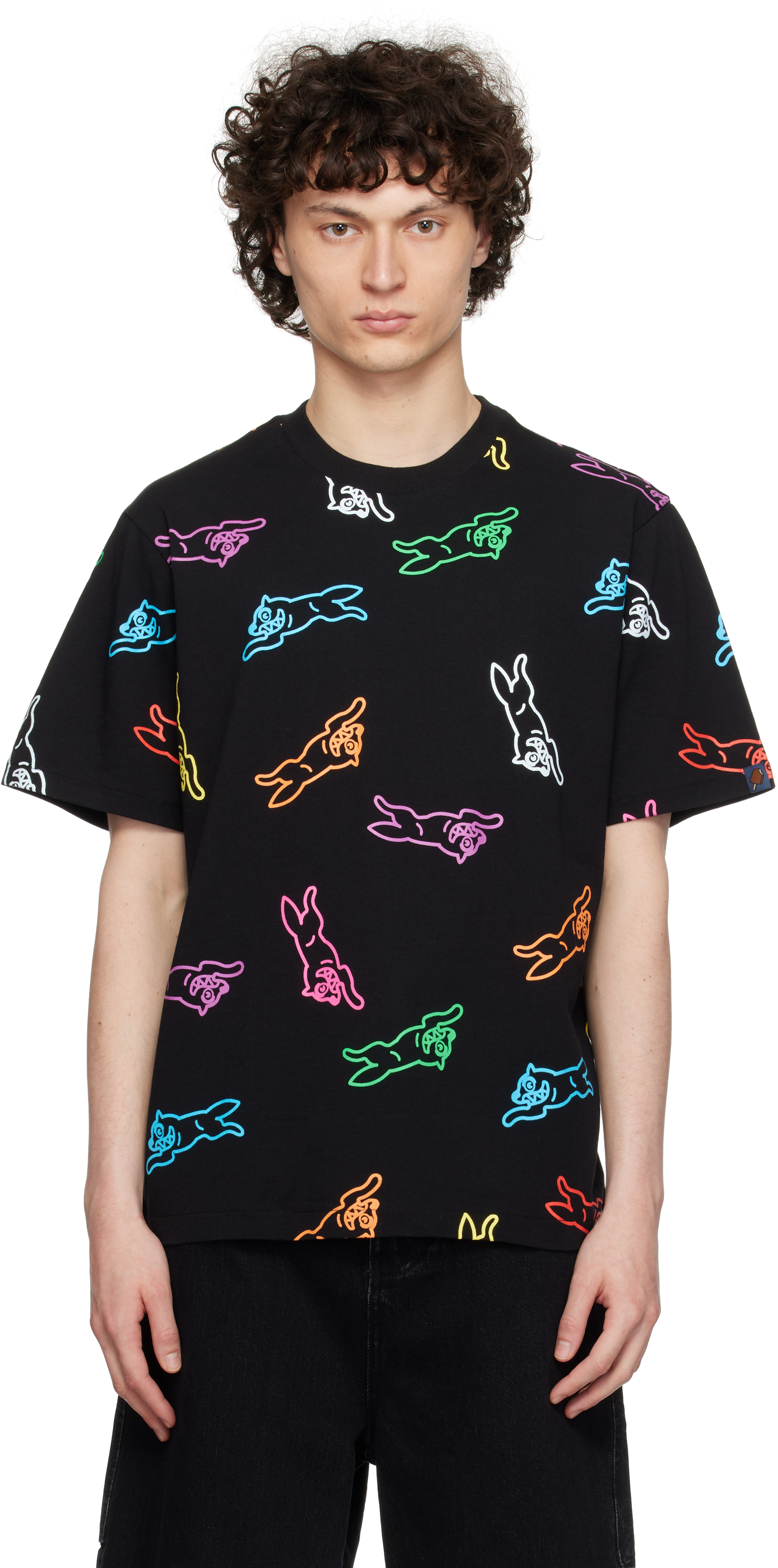 Icecream Black All-over Running Dog T-shirt In Black
