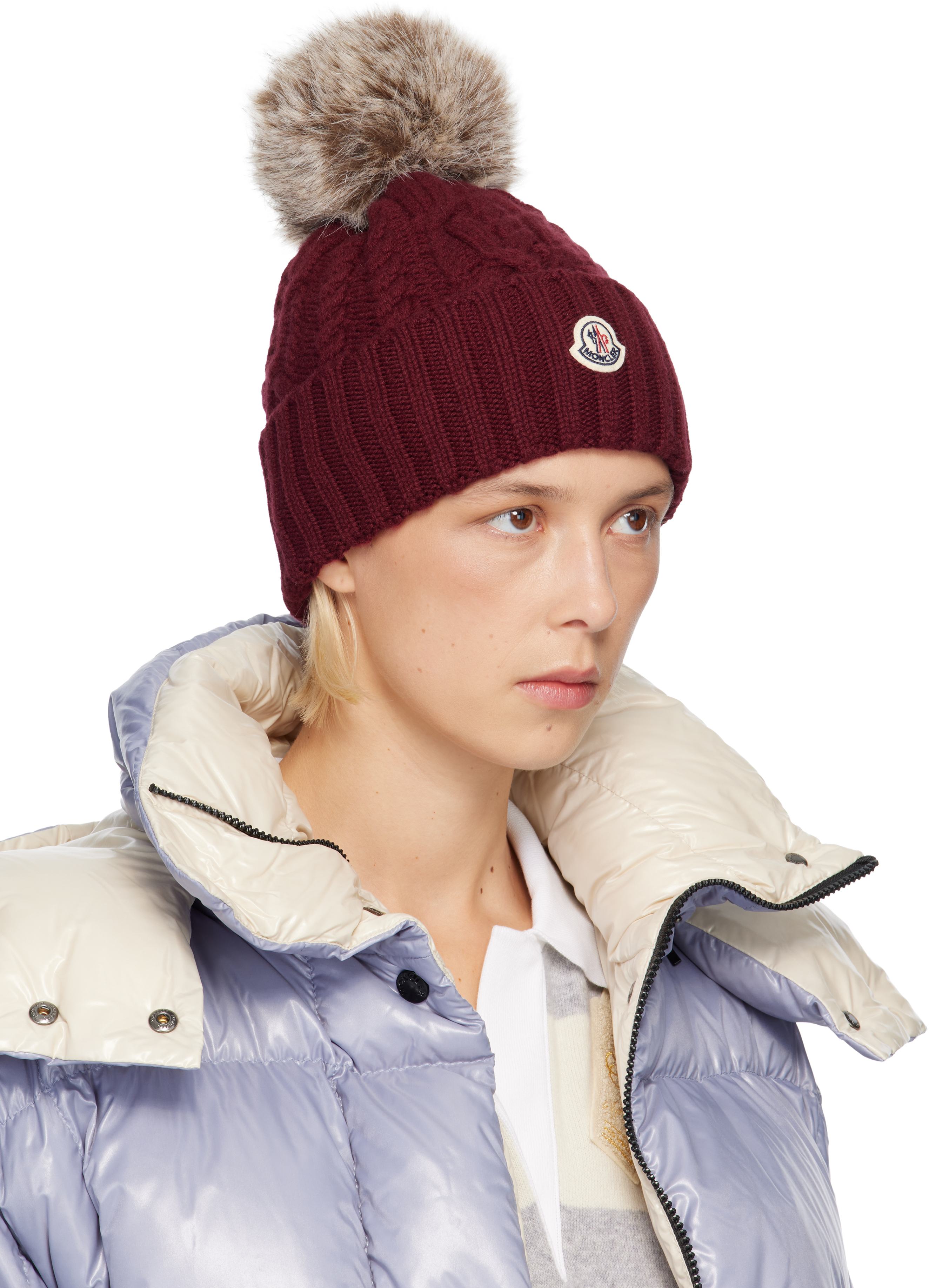 Moncler Burgundy Cashmere Blend Pom Pom Beanie In Burgundy