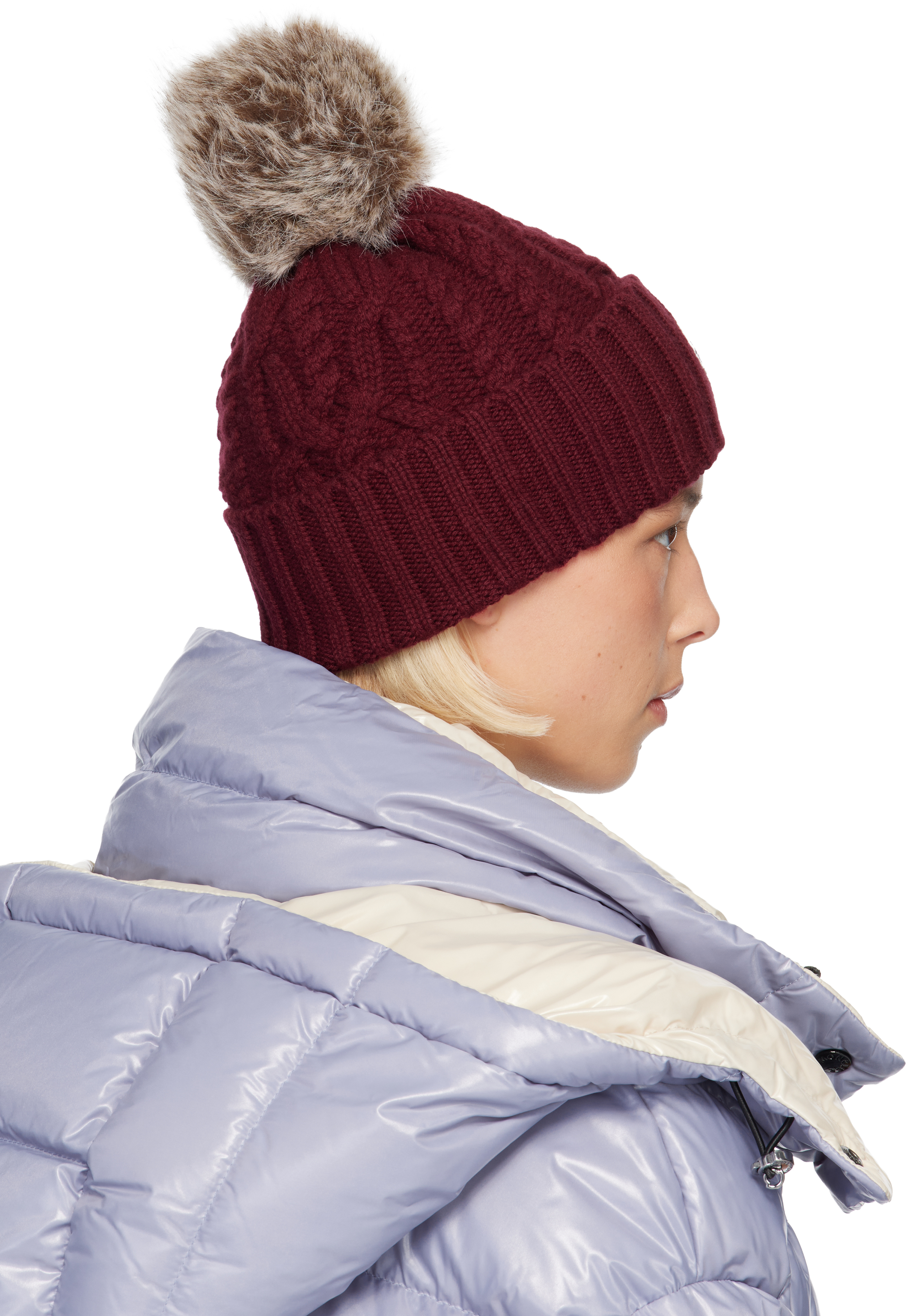 Moncler Burgundy Cashmere Blend Pom Pom Beanie In Burgundy