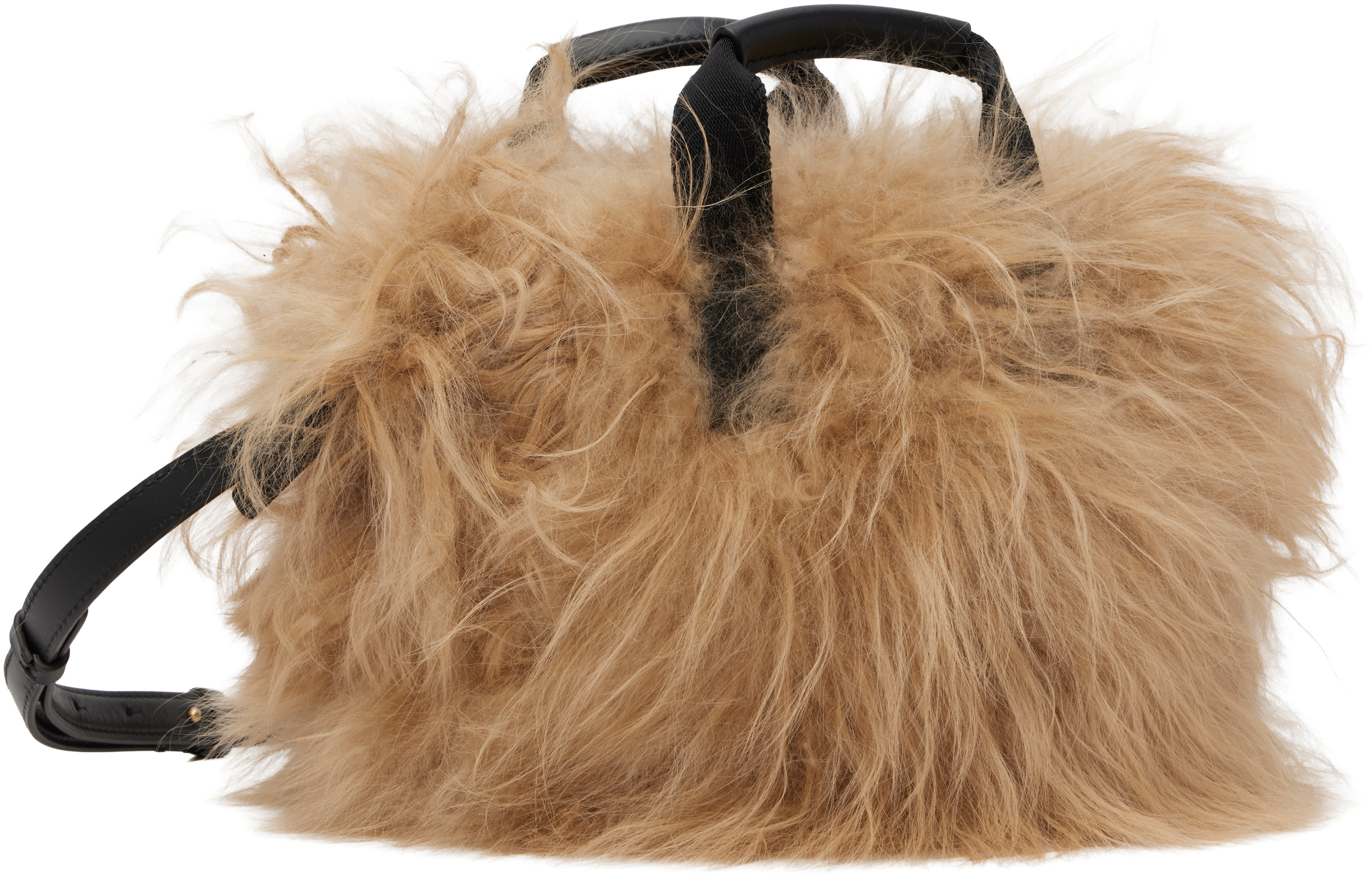 Moncler Beige Micro Caradoc Shearling Bag In Brown