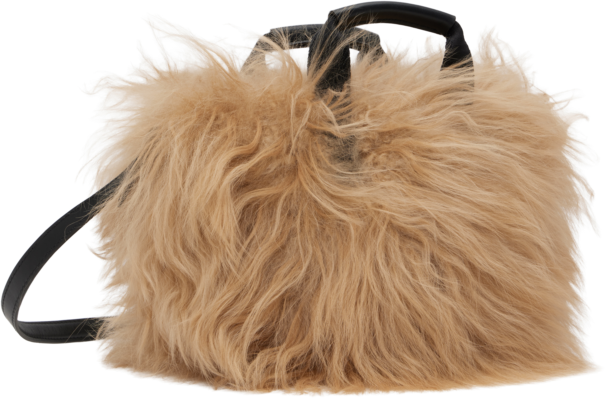 Moncler Beige Micro Caradoc Shearling Bag In Brown