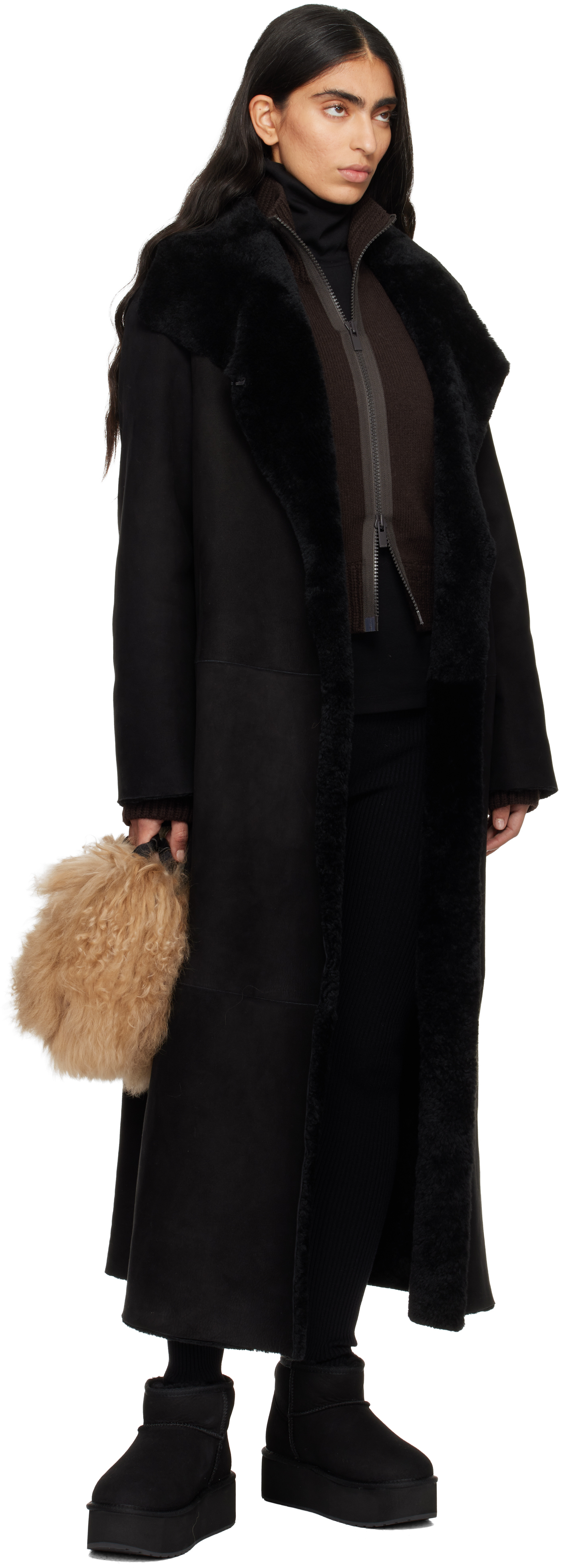 Moncler Beige Micro Caradoc Shearling Bag In Brown